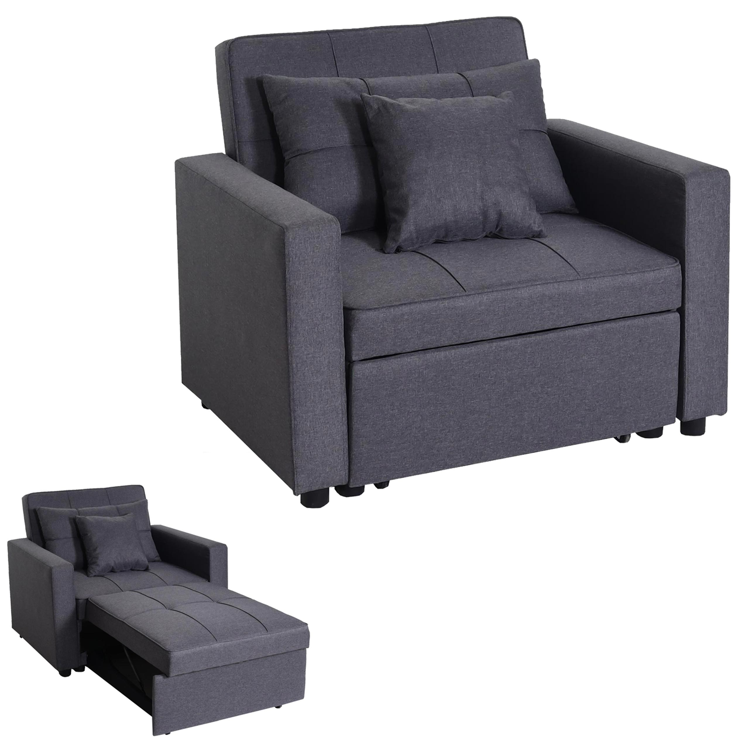 Schlafsessel MCW-L90, Klappsessel Schlafsofa G&auml;stebett Relaxsessel, Liegefl&auml;che 197x103cm Stoff/Textil ~ dunkelgrau 