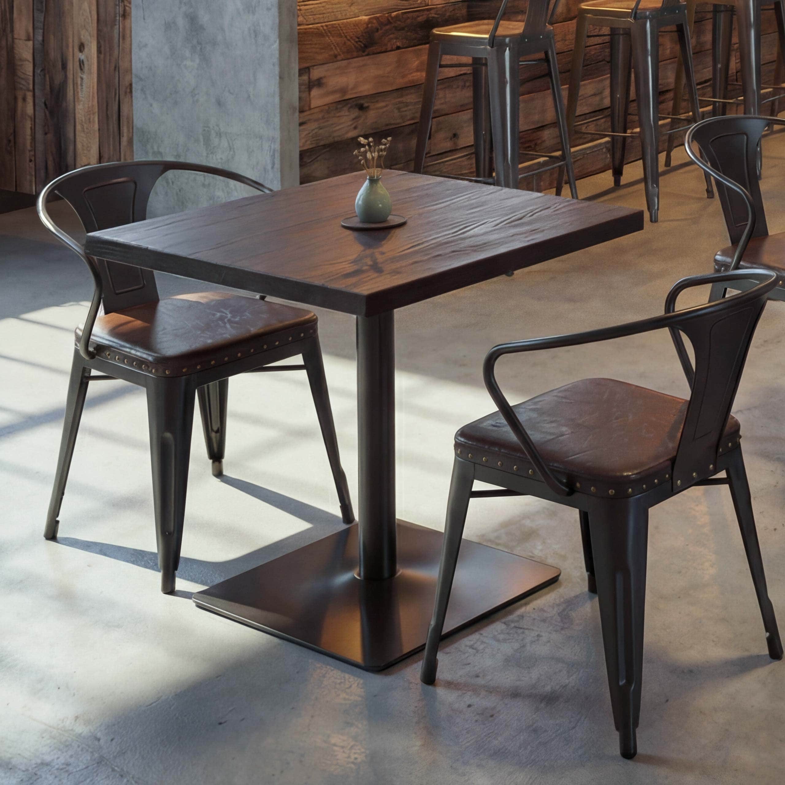 Bistrotisch MCW-H10, Bartisch Thekentisch, Industrial Gastro Metall Ulme Massivholz MVG 70x70cm ~ dunkelbraun 