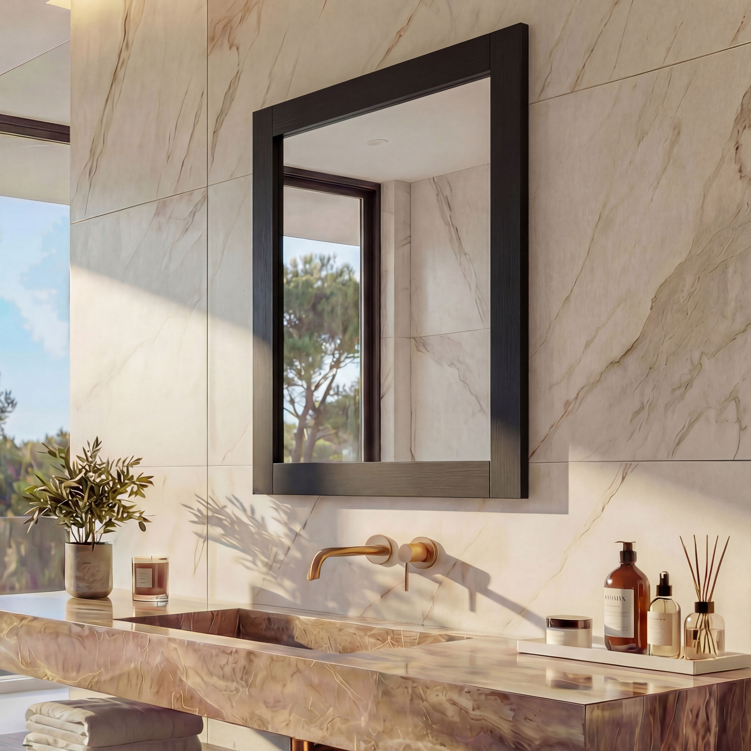 Wandspiegel MCW-L86, Badezimmer Badspiegel Spiegel Badm&ouml;bel, MVG-zertifiziert 72x52cm ~ schwarz 