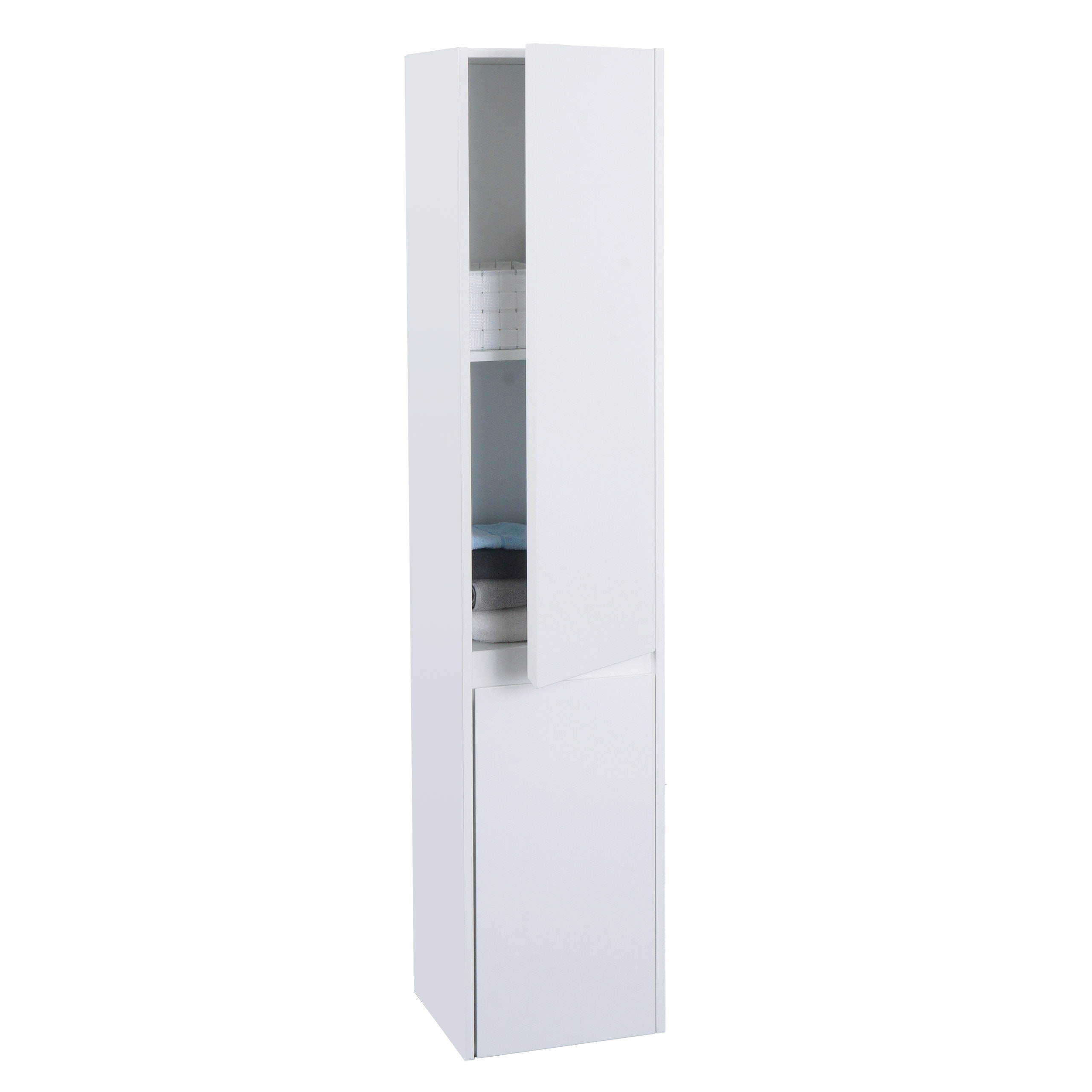 H&auml;ngeschrank MCW-L86, Badschrank Highboard Hochschrank, MVG Melamin 2 T&uuml;ren 3 F&auml;cher 160x33cm ~ wei&szlig; 