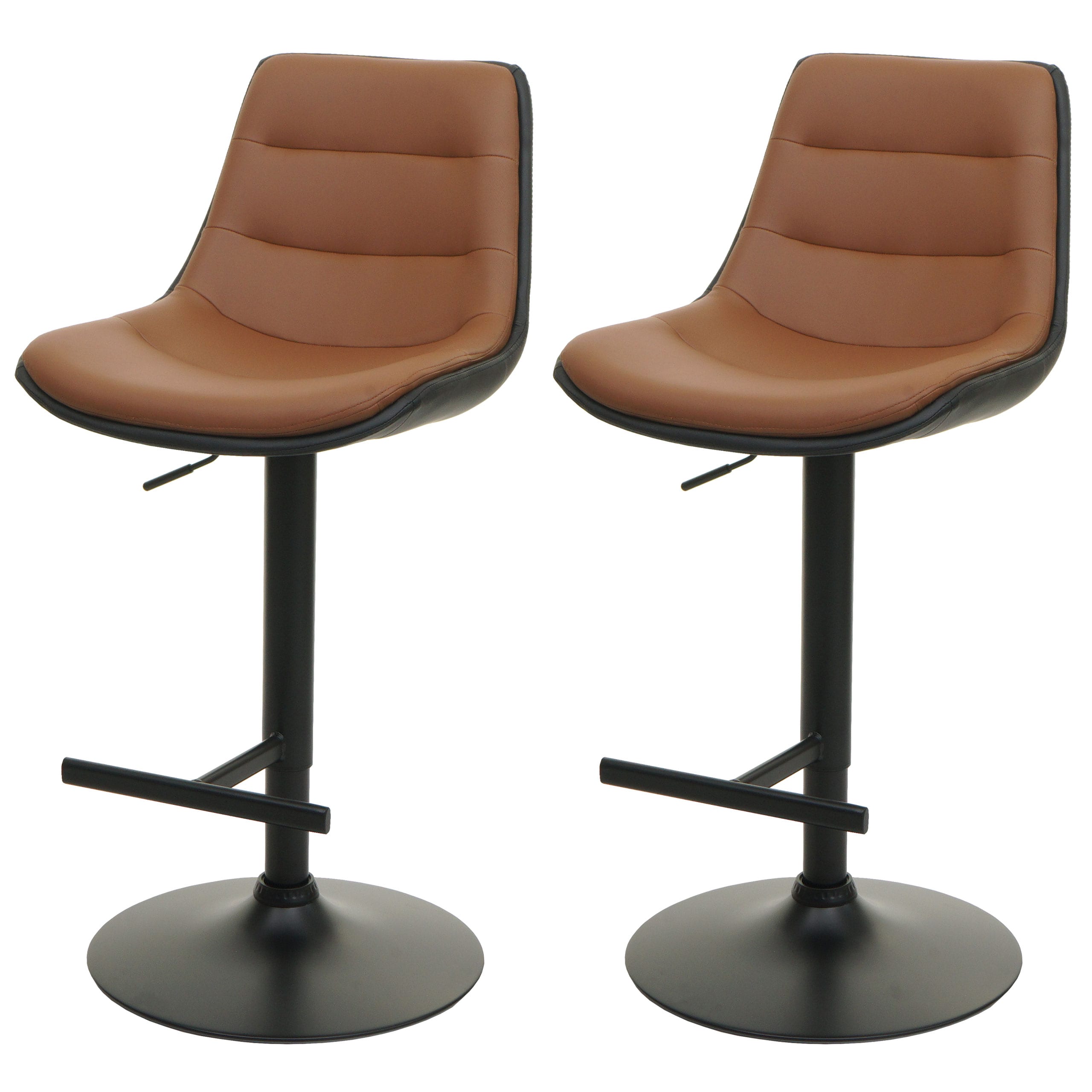 2er-Set Barhocker MCW-L85, Barstuhl Tresenhocker Drehhocker, h&ouml;henverstellbar mit Lehne Kunstleder ~ braun 