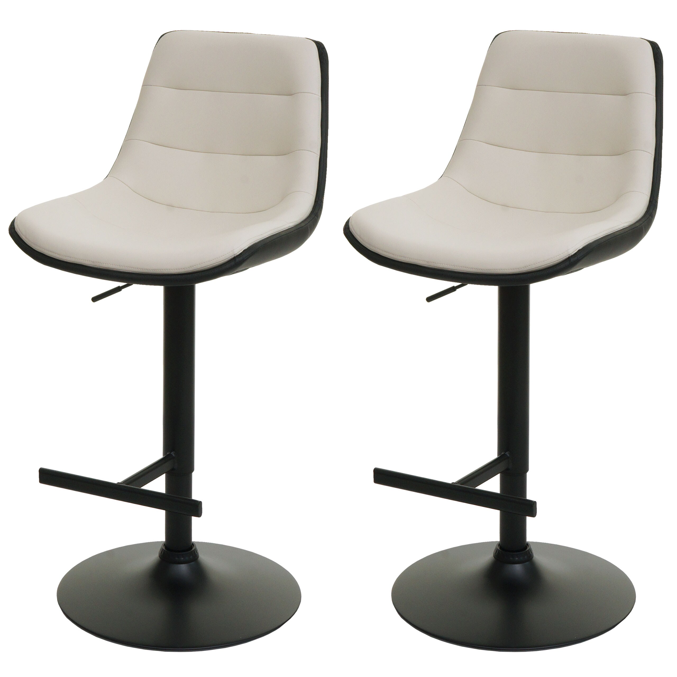 2er-Set Barhocker MCW-L85, Barstuhl Tresenhocker Drehhocker, h&ouml;henverstellbar mit Lehne Kunstleder ~ creme-beige 
