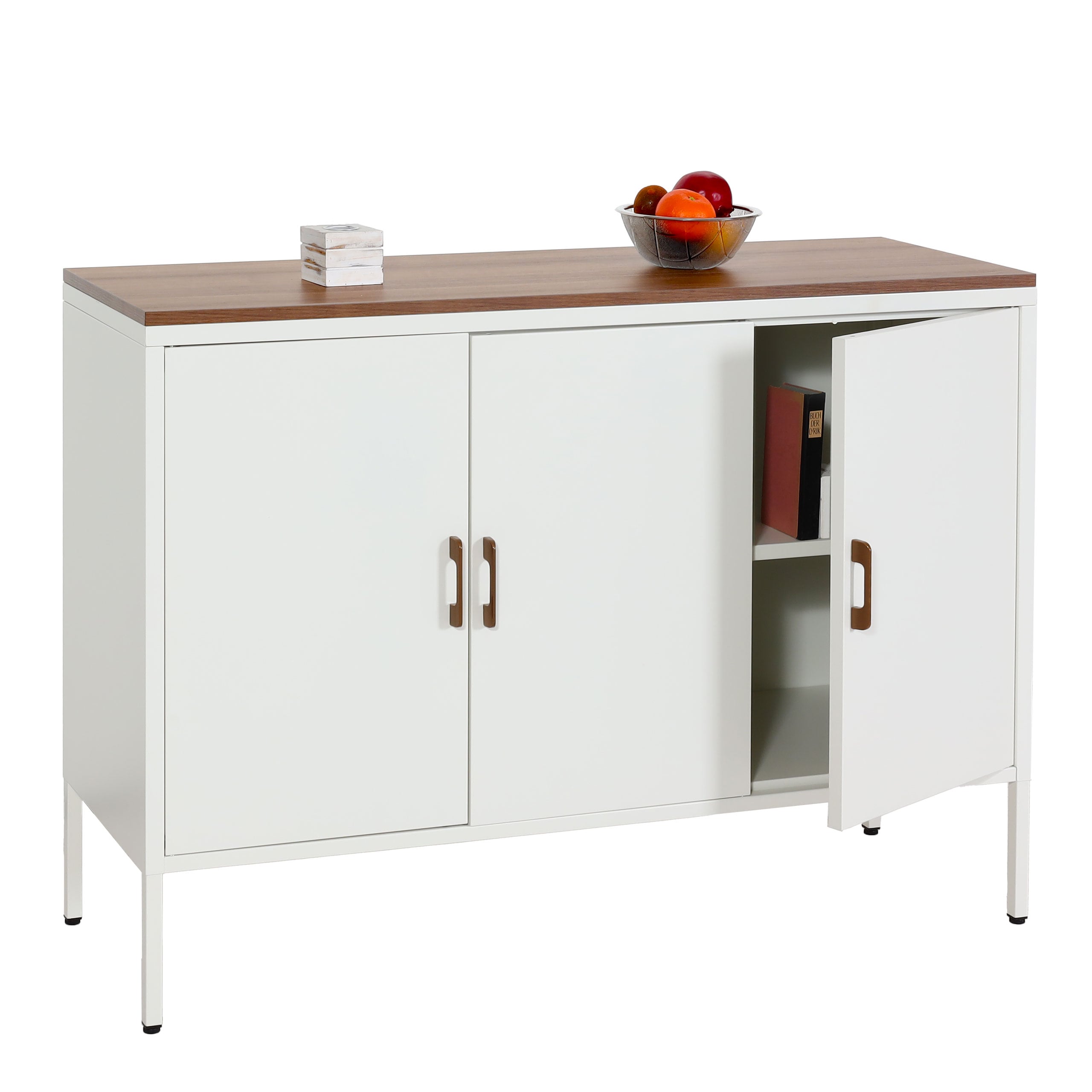 Kommode MCW-L84, Sideboard Schrank Anrichte, 3 T&uuml;ren Metall 90x120x40cm, Melamin beschichtet ~ wei&szlig; 