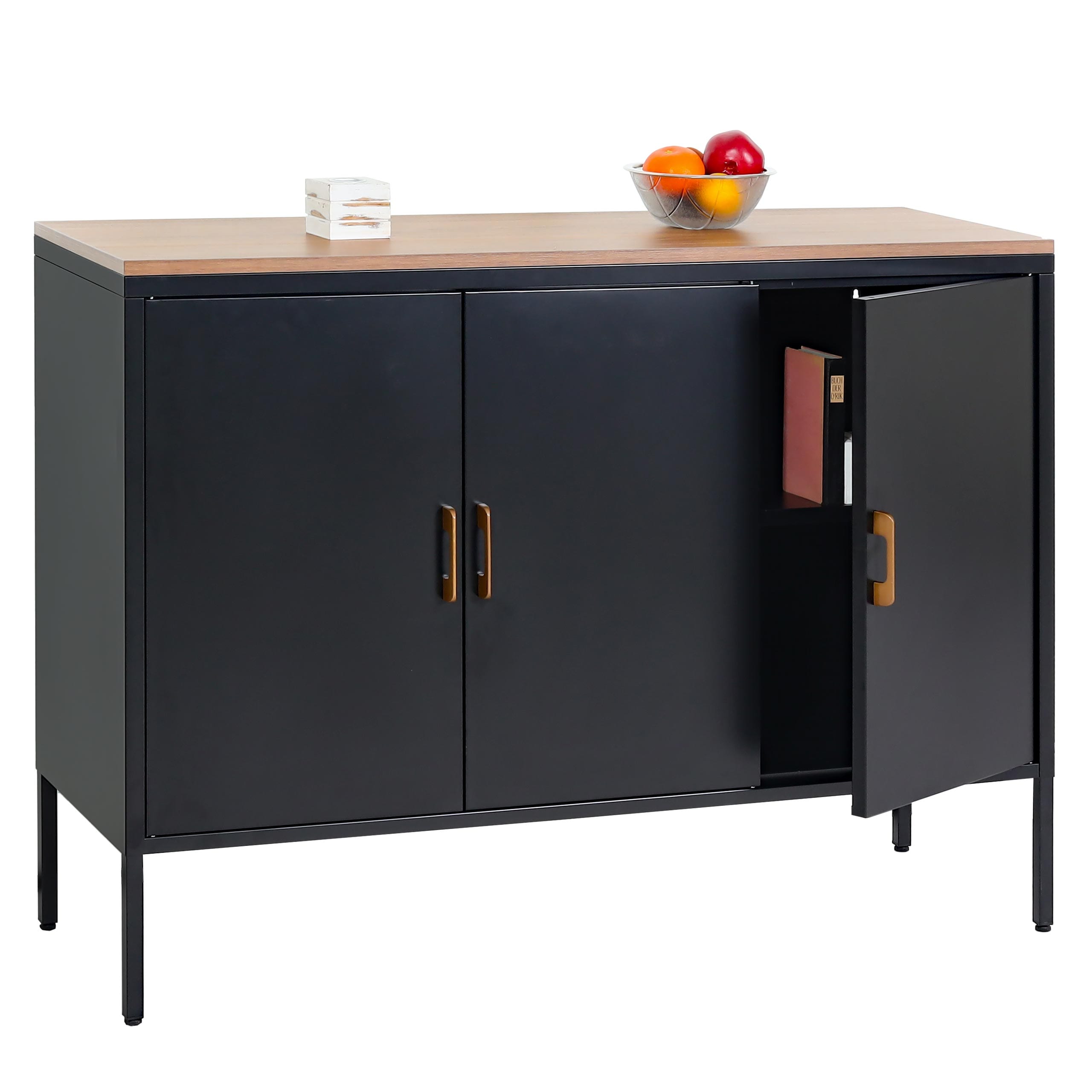 Kommode MCW-L84, Sideboard Schrank Anrichte, 3 T&uuml;ren Metall Melamin 90x120x40cm, Melamin beschichtet ~ schwarz 