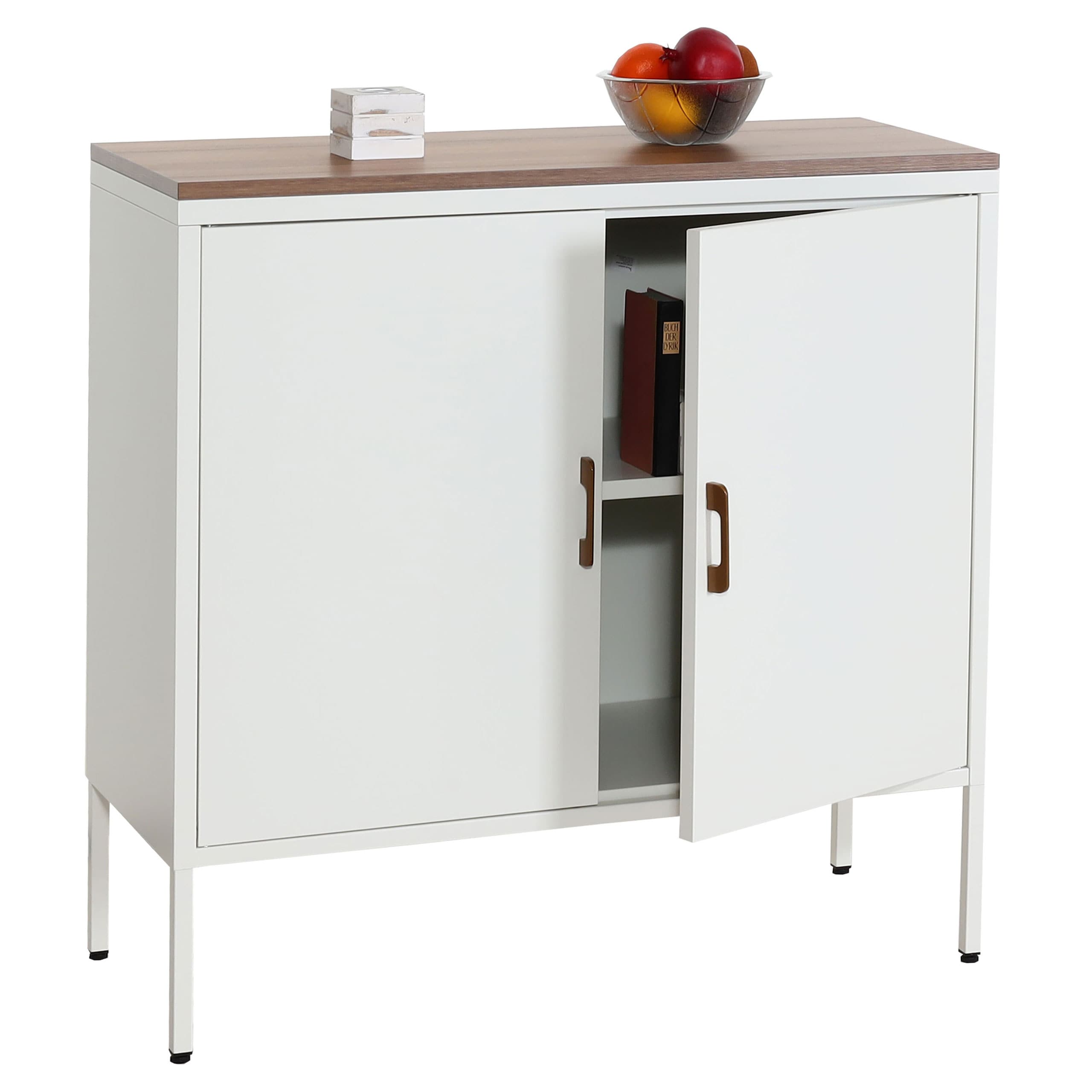 Kommode MCW-L84, Sideboard Schrank Anrichte, 2 T&uuml;ren Metall 90x90x40cm, Melamin beschichtet ~ wei&szlig; 
