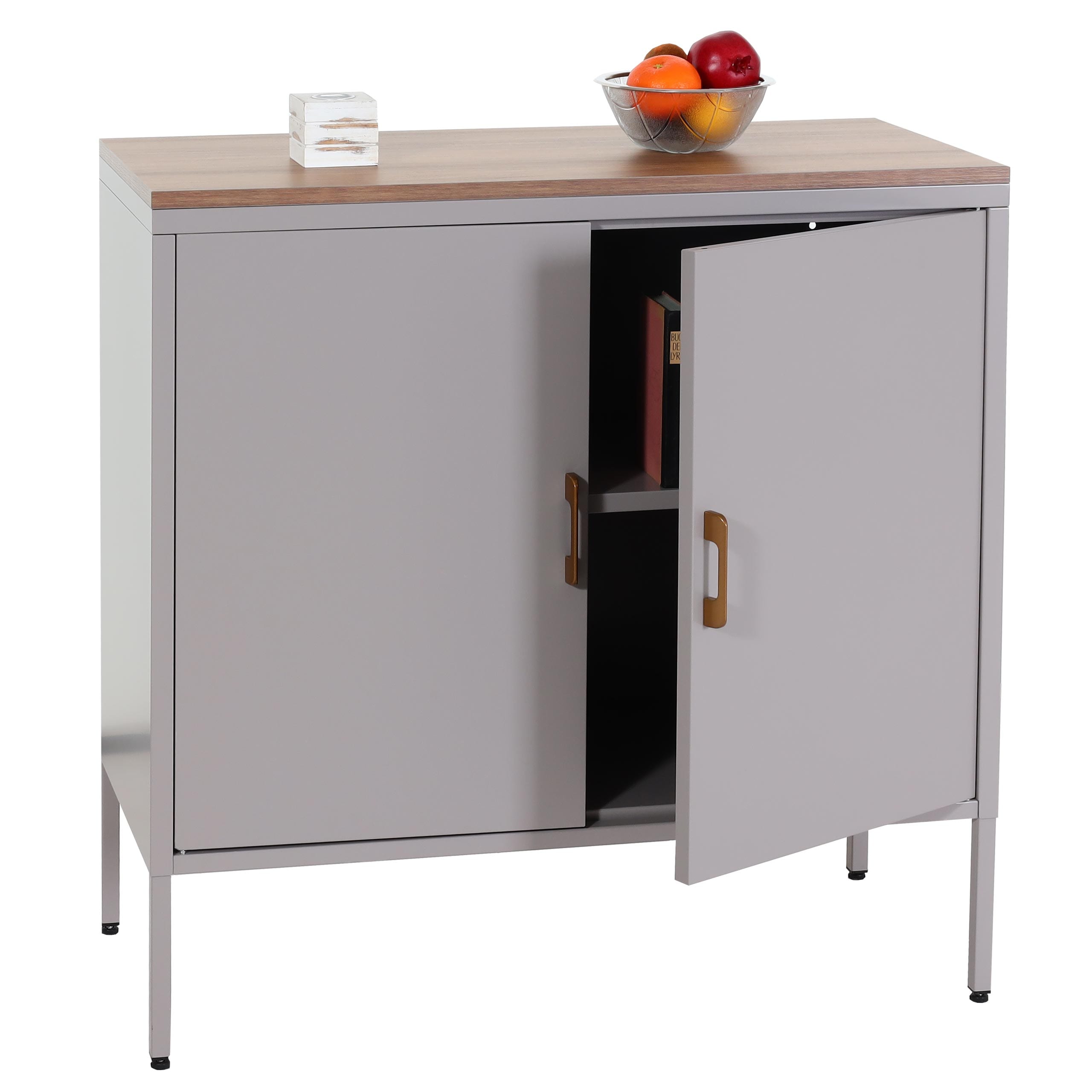 Kommode MCW-L84, Sideboard Schrank Anrichte, 2 T&uuml;ren Metall 90x90x40cm, Melamin beschichtet ~ grau 