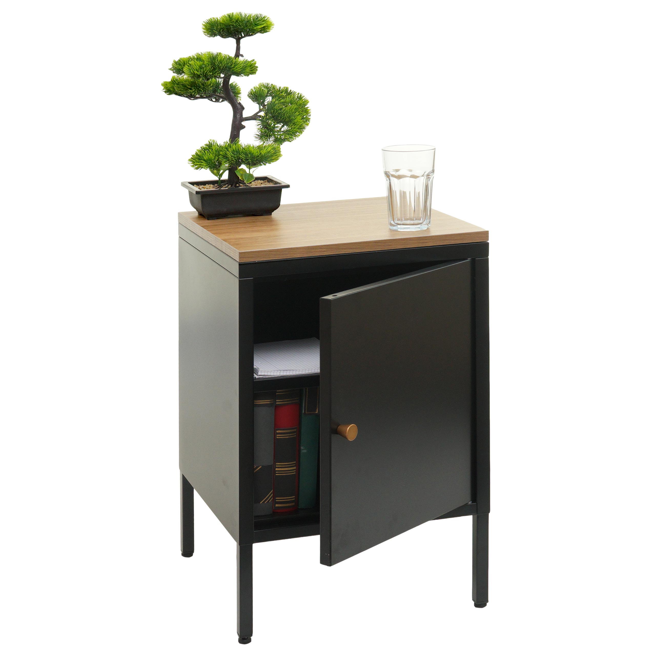 Nachttisch MCW-L84, Nachtschrank Kommode Beistelltisch Schrank, Metall 63x40x40cm, Melaminbeschichtet ~ schwarz 