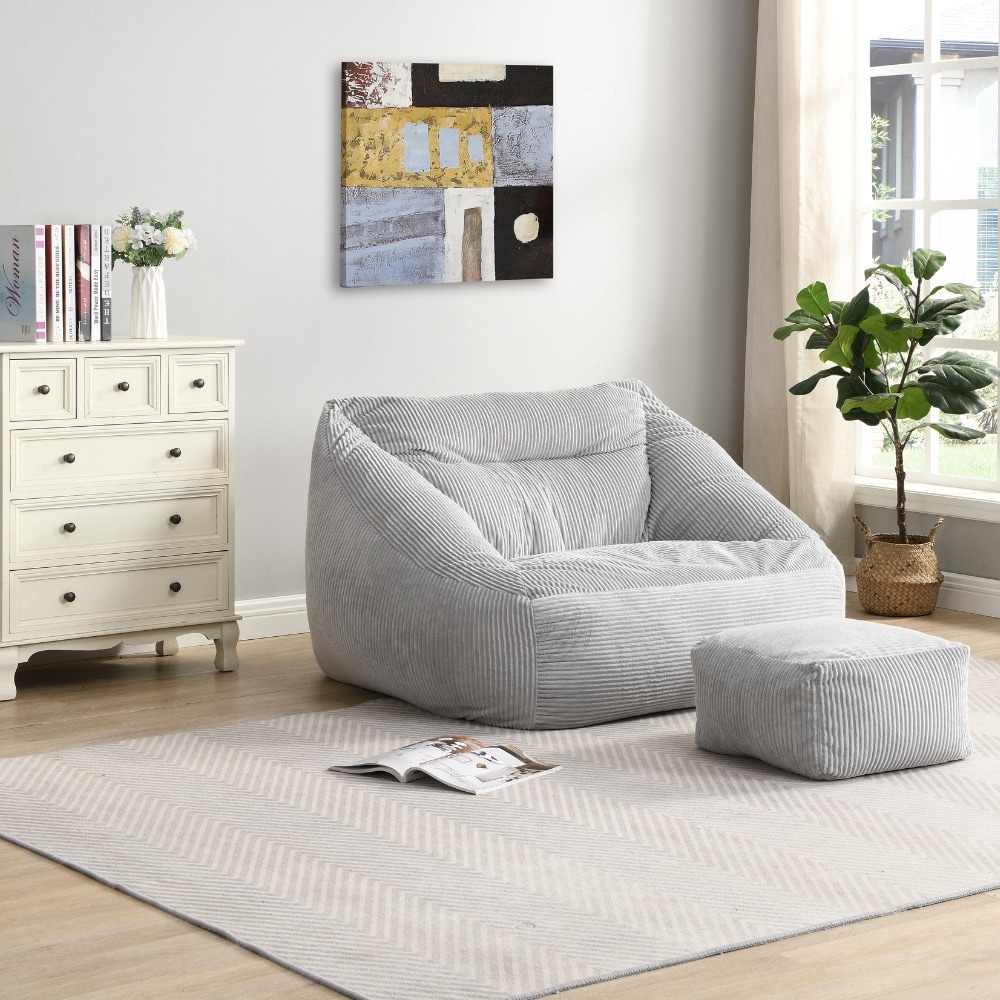 HOME DELUXE Sitzsack mit Hocker COZY - Hellgrau 