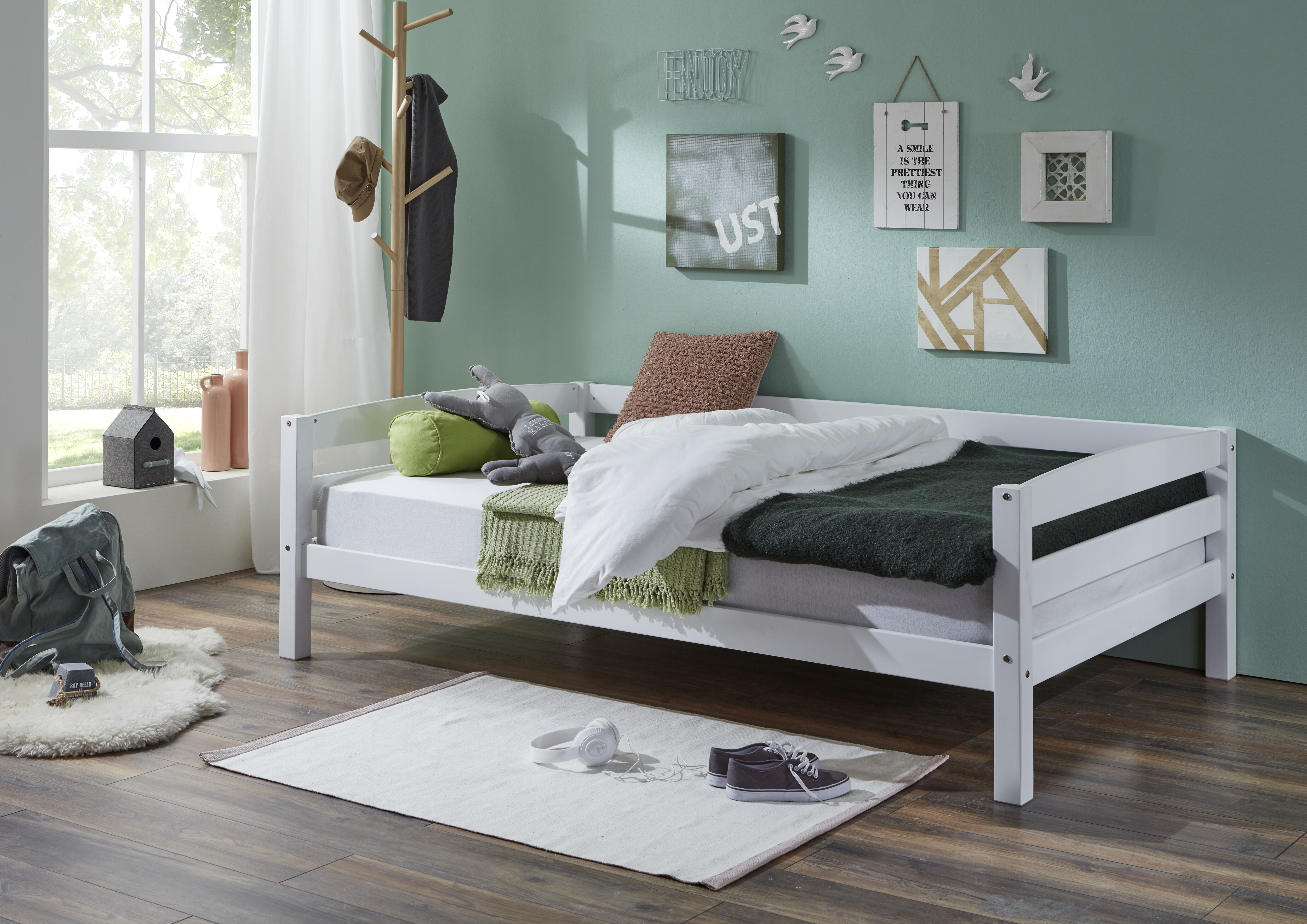 Relita - Einzelbett Nora in Buche massiv, wei&szlig; lackiert, Liegefl&auml;che 120x200 cm, ohne Lattenrost 