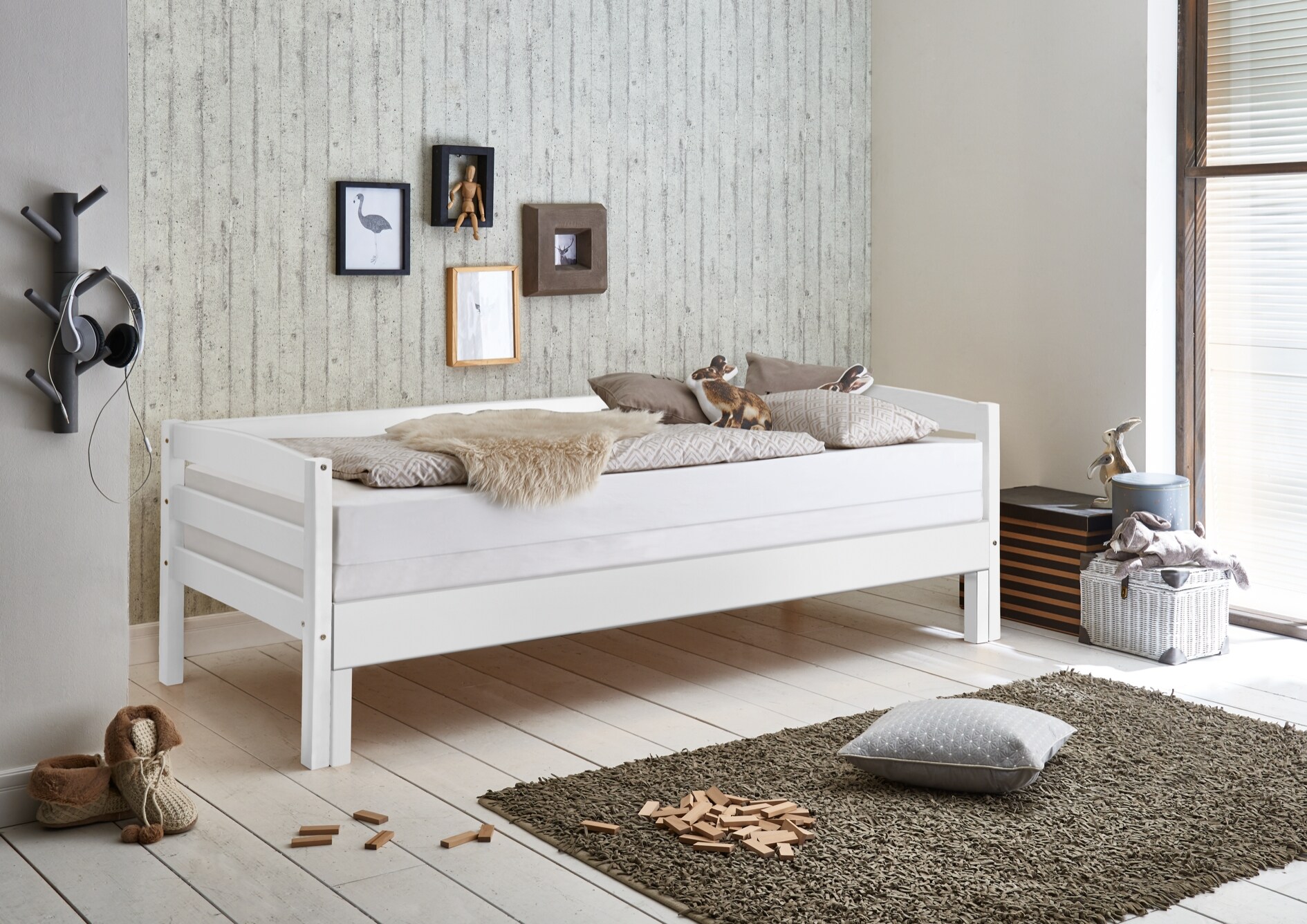 Relita - Funktionsbett Emilia ausziehbar 90/180x200 Buche massiv wei&szlig; 