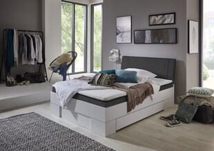 Relita - Futonbett SANDRO 90 x 200 cm Liegefläche mit Polsterkopfteil, inkl. Lattenrost, Ausführung Dekor Weiß 