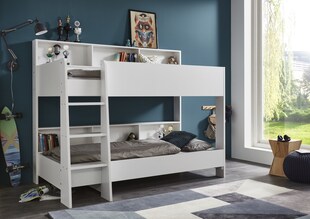 Relita - Etagenbett SWAY mit 2 x Liegeflächen 90x200 cm, inkl. Bodenplatte und Regalen, Ausführung Spanplatte weiß Dekor 