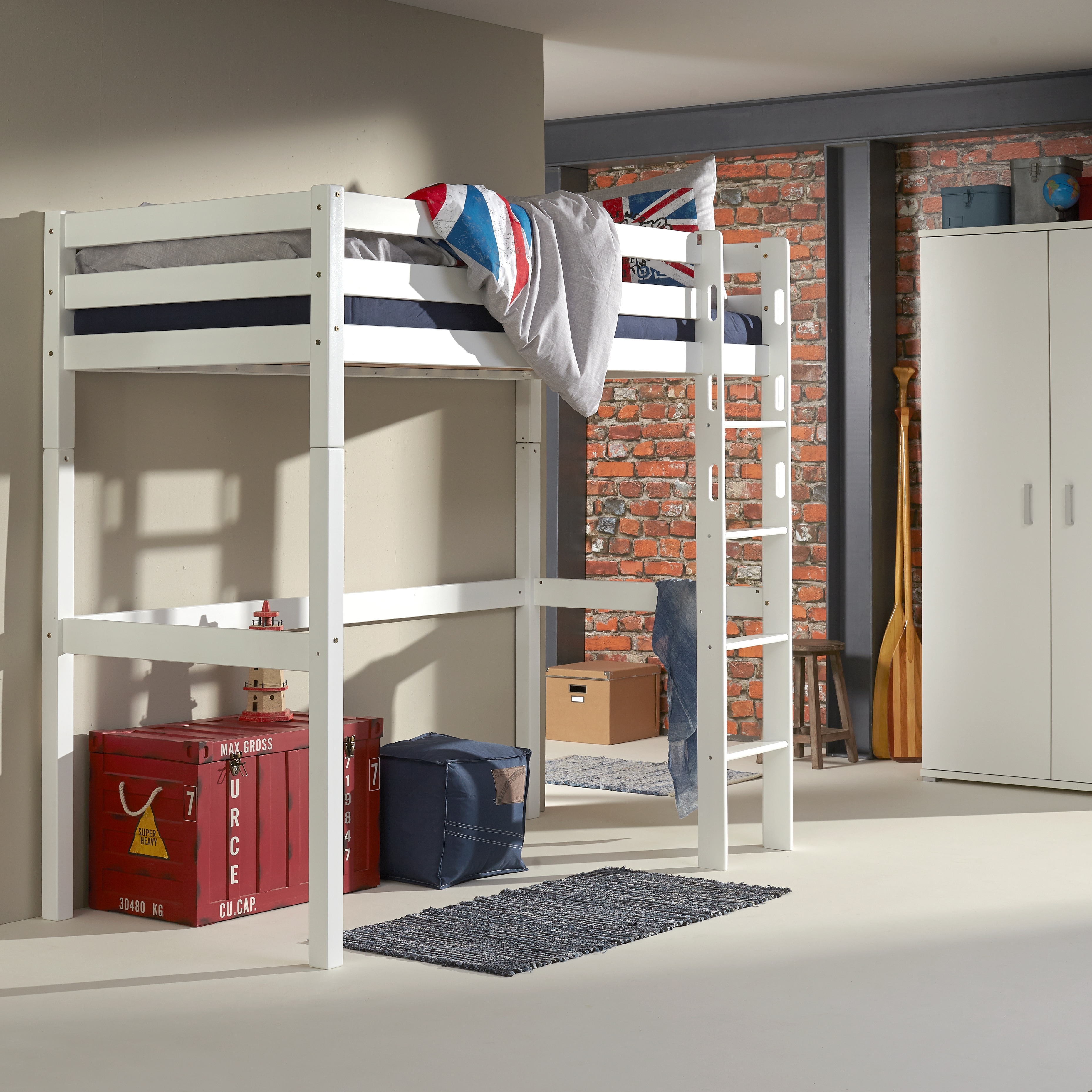 Relita - Hochbett TOLI Liegefl&auml;che 90 x 200 cm, Buche massiv wei&szlig; lackiert 