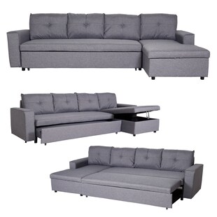 Ecksofa mit Bettkasten MCW-L16, Couch Sofa L-Form, Liegefläche links/rechts Nosagfederung Stoff/Textil 290cm ~ grau 