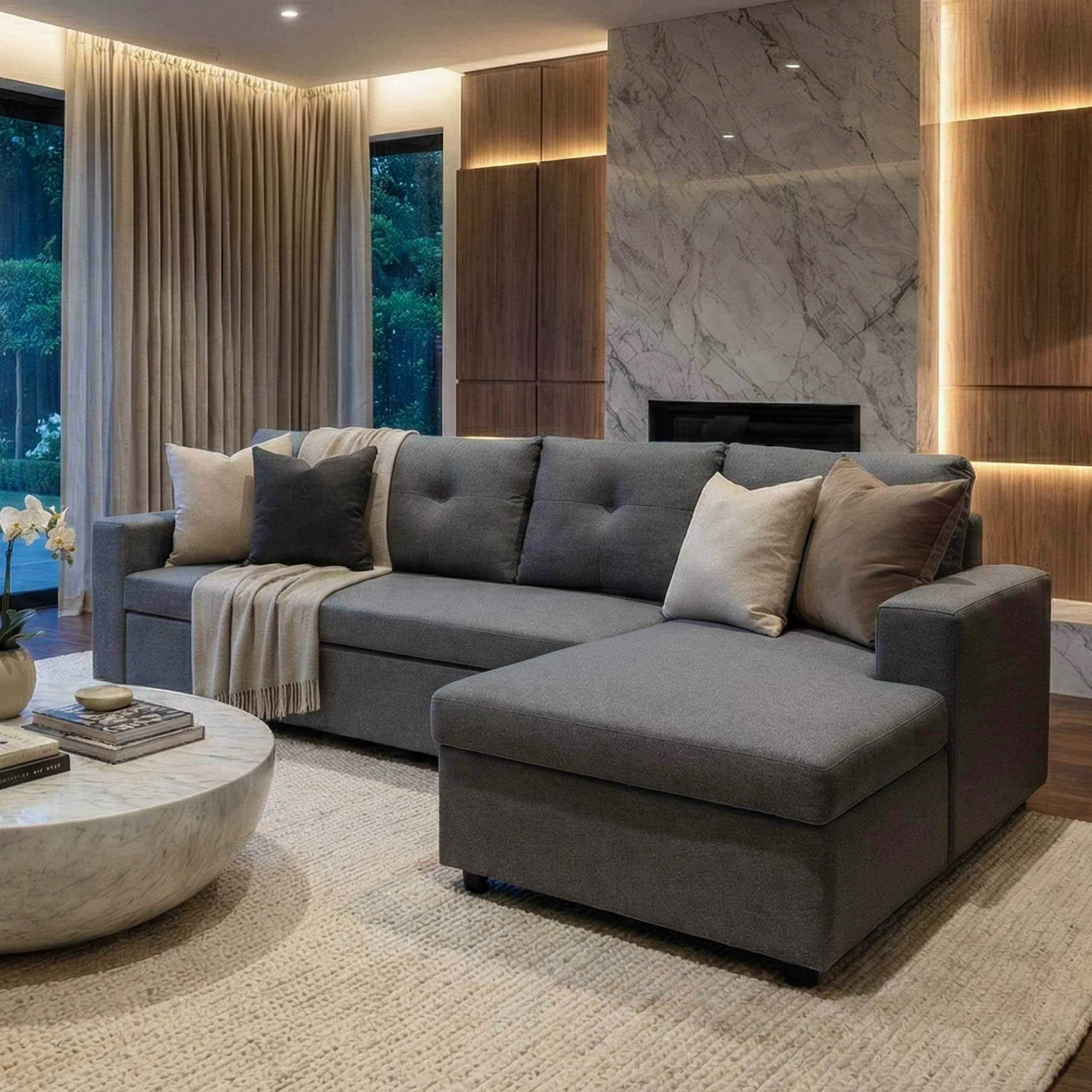 Ecksofa mit Bettkasten MCW-L16, Couch Sofa L-Form Liegefl&auml;che rechts Nosagfederung Stoff/Textil 290cm ~ dunkelgrau 