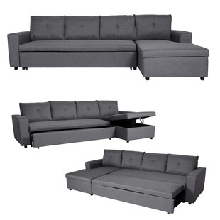 Ecksofa mit Bettkasten MCW-L16, Couch Sofa L-Form Liegefläche links/rechts Nosagfederung Stoff/Textil 290cm ~ dunkelgrau 