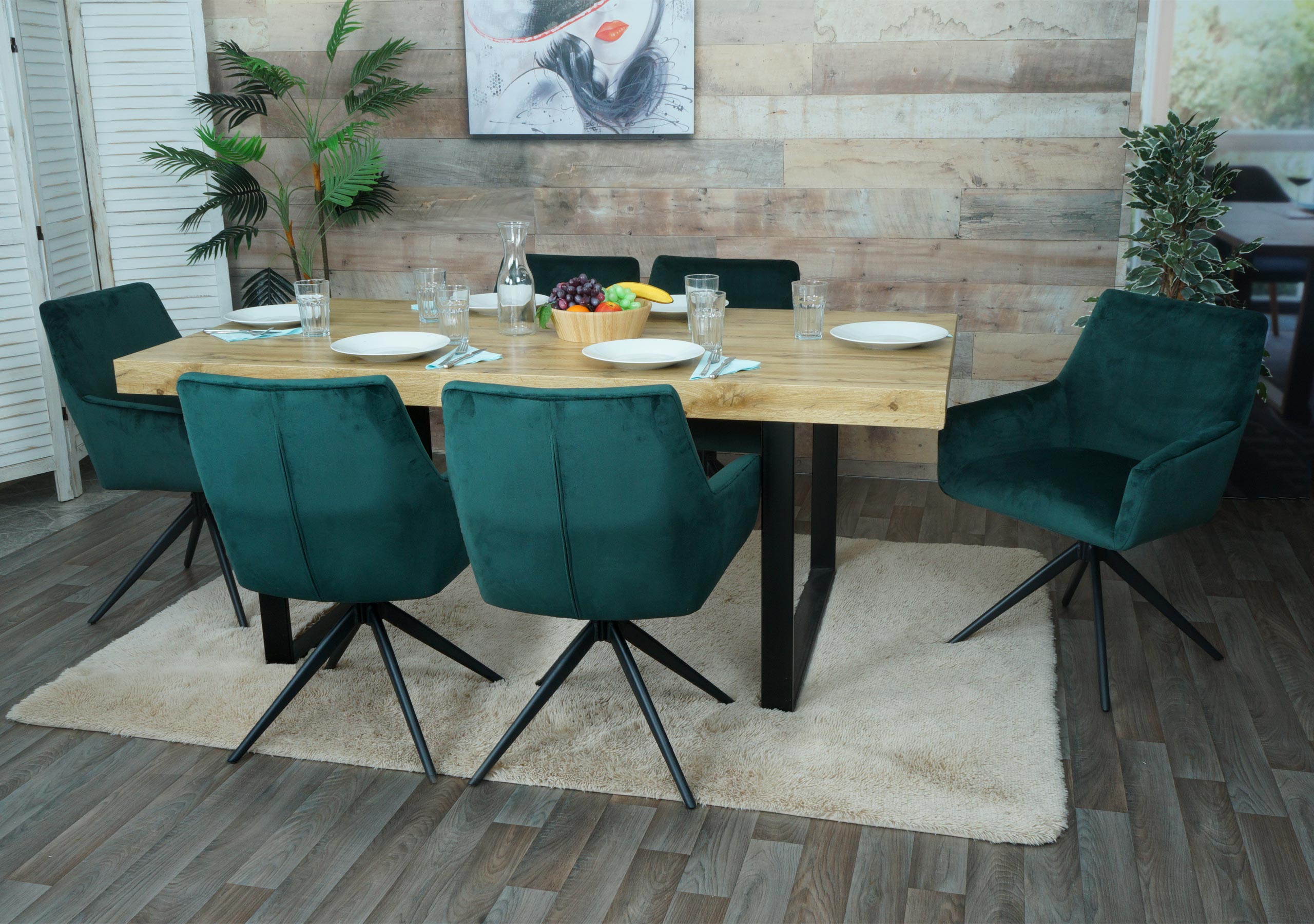 6er-Set Esszimmerstuhl MCW-L91, K&uuml;chenstuhl Armlehne drehbar Auto-Position Stoff MVG ~ gr&uuml;n 