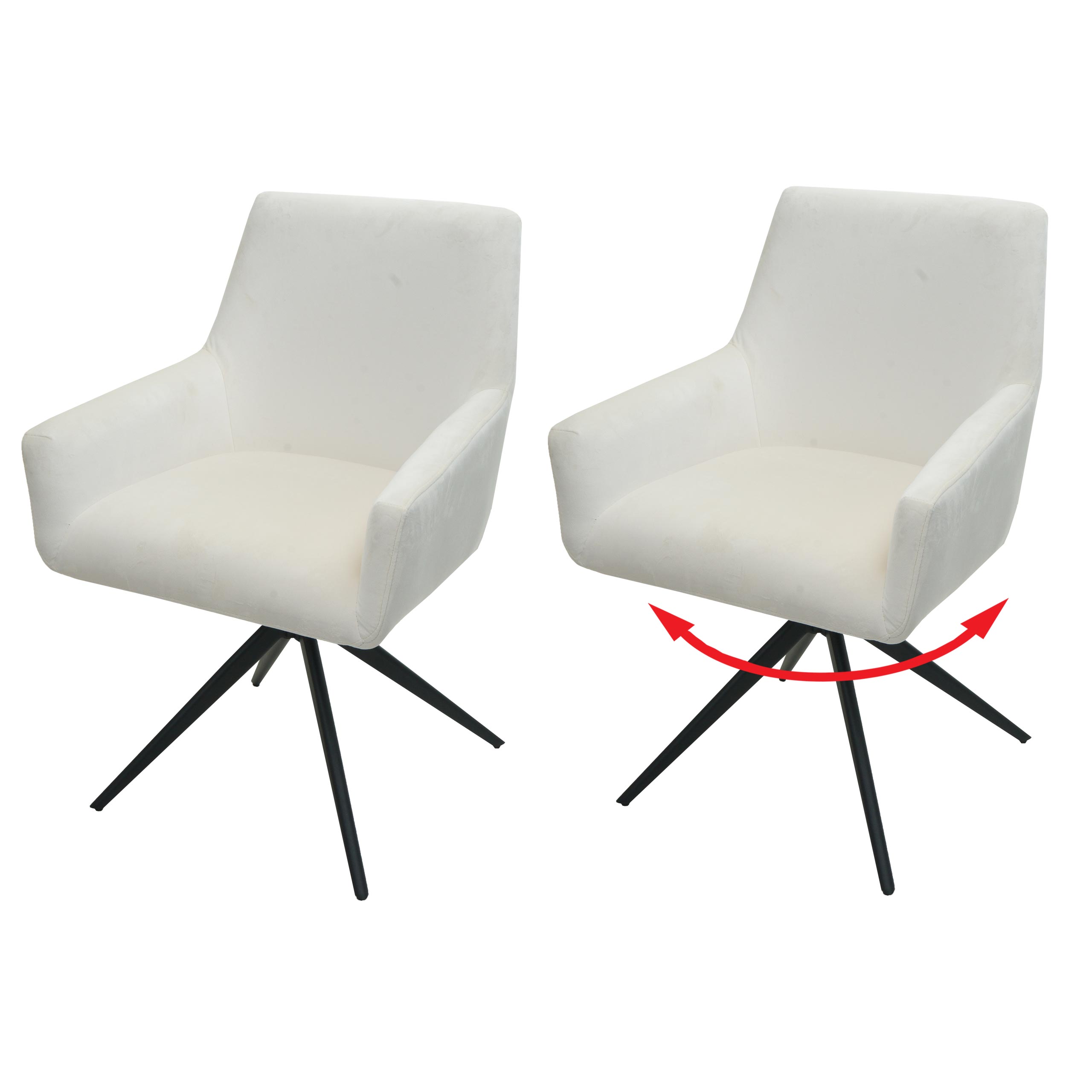 2er-Set Esszimmerstuhl MCW-L91, K&uuml;chenstuhl Armlehne drehbar Auto-Position Stoff MVG ~ creme-beige 