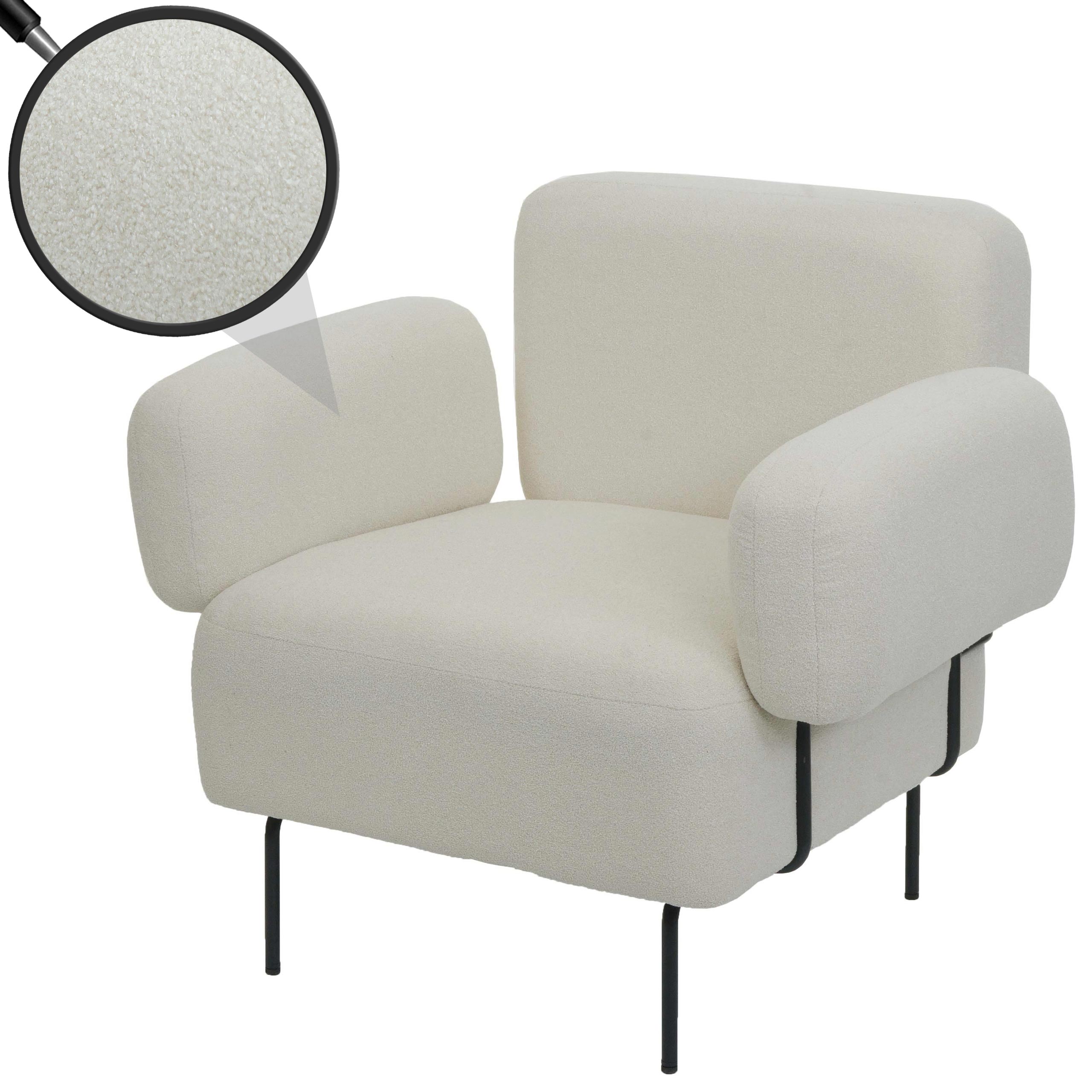 Lounge-Sessel MCW-L83, Cocktailsessel Polstersessel Sessel, Stoff/Textil Metall ~ creme 