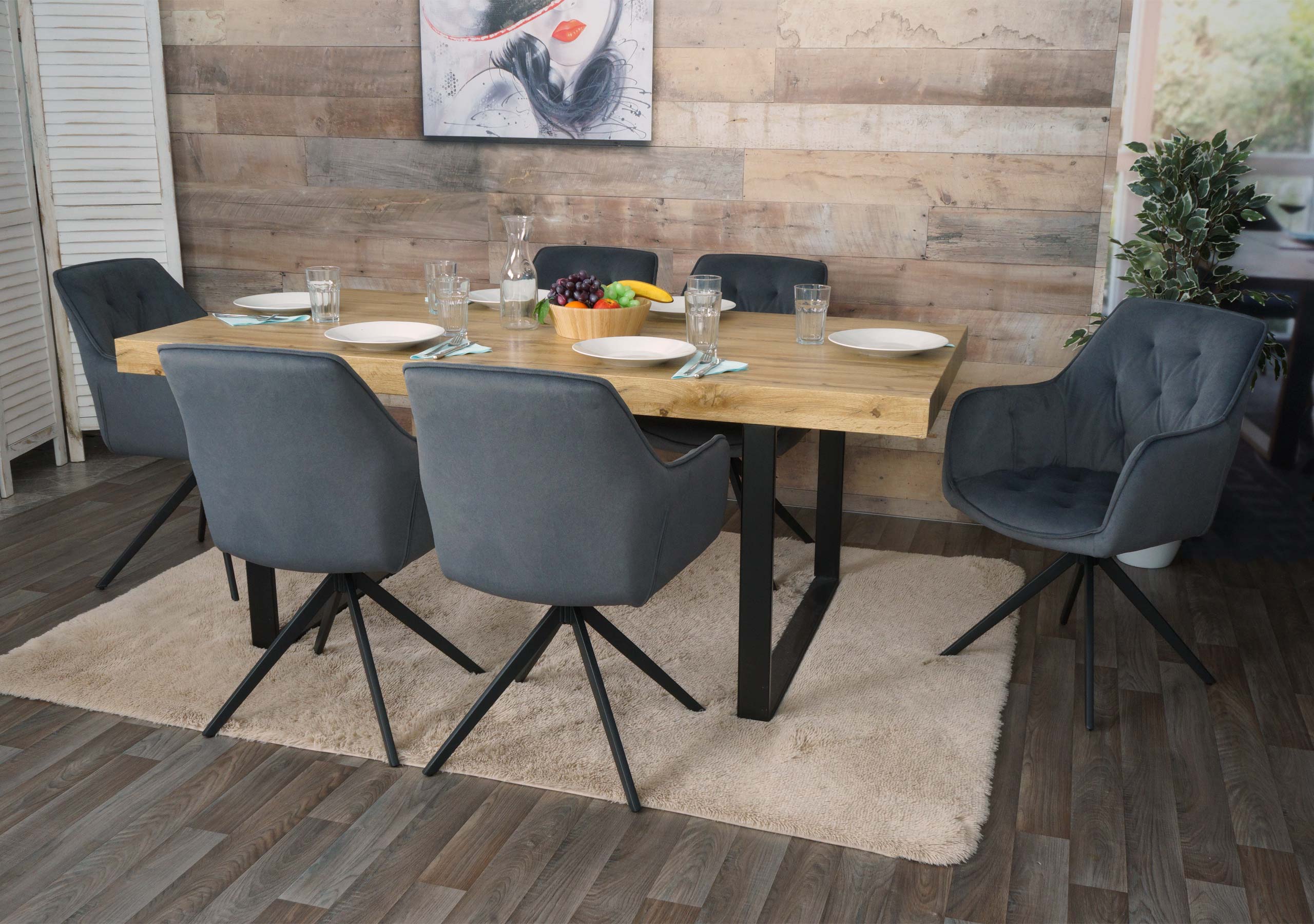 6er-Set Esszimmerstuhl MCW-L80, K&uuml;chenstuhl Polsterstuhl Stuhl mit Armlehne, drehbar, Metall Stoff/Textil ~ anthrazit 