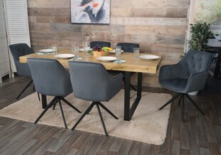 6er-Set Esszimmerstuhl MCW-L80, Küchenstuhl Polsterstuhl Stuhl mit Armlehne, drehbar, Metall Stoff/Textil ~ anthrazit 