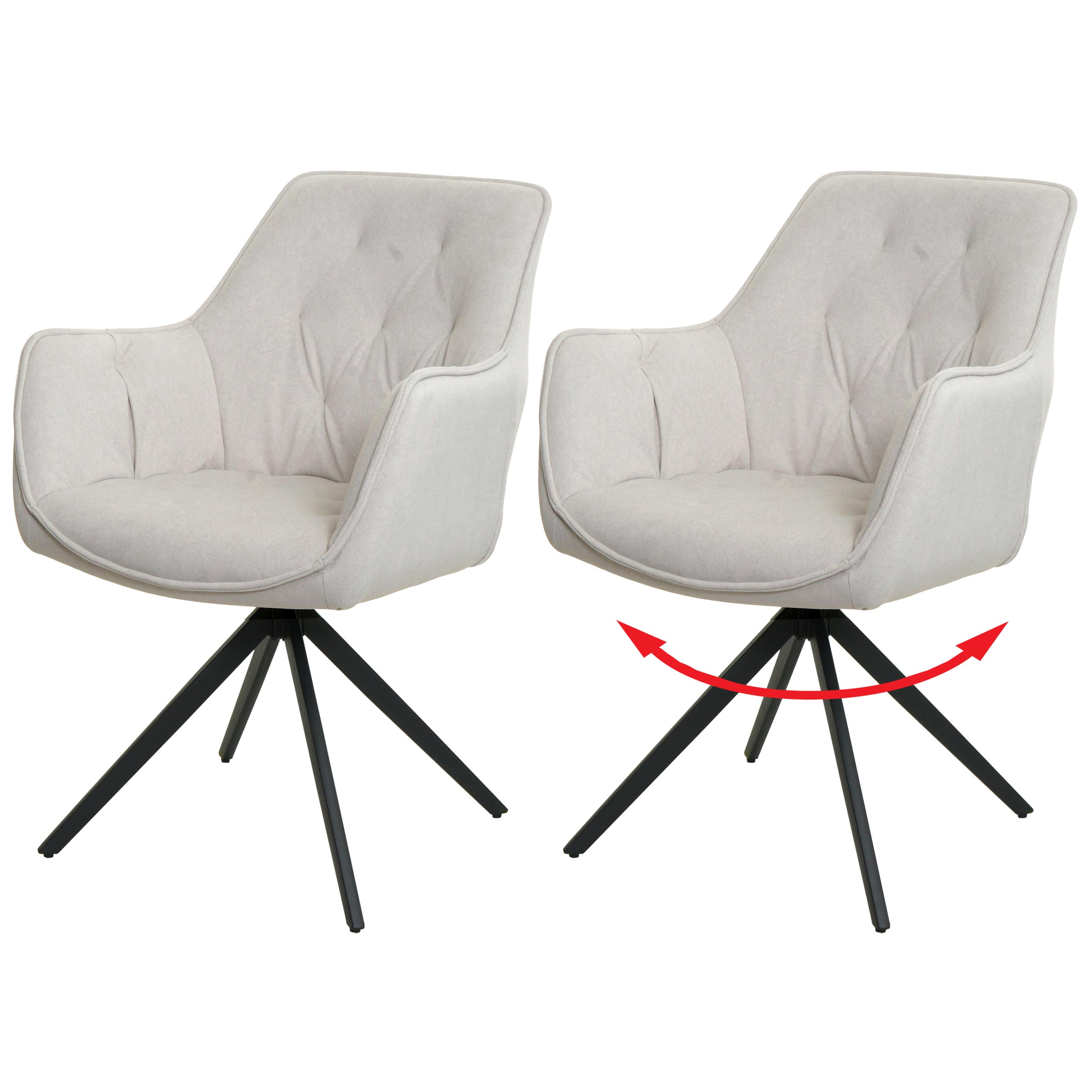 2er-Set Esszimmerstuhl MCW-L80, K&uuml;chenstuhl Polsterstuhl Stuhl mit Armlehne, drehbar, Metall Stoff/Textil ~ creme-beige 