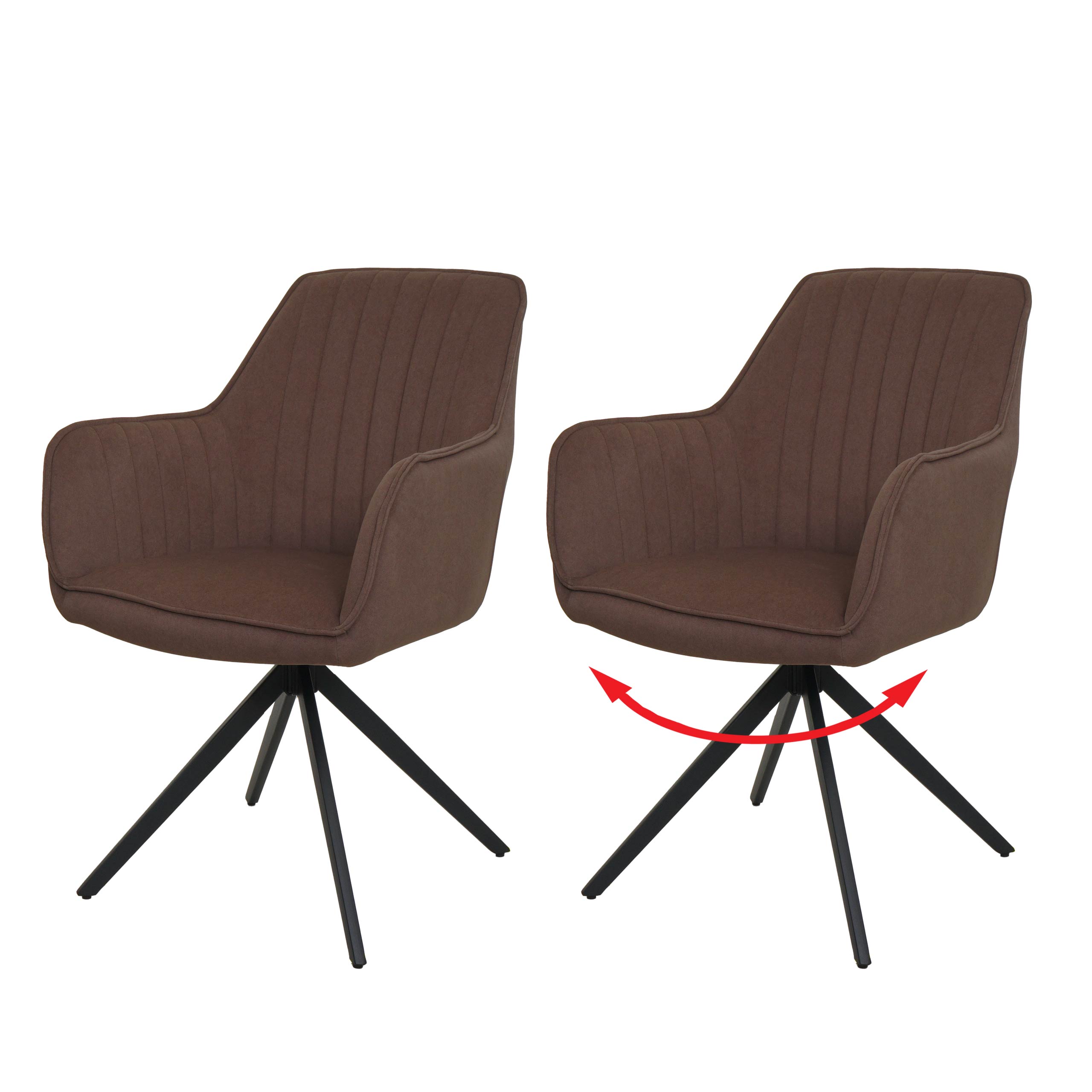 2er-Set Esszimmerstuhl MCW-L79, K&uuml;chenstuhl Lehnstuhl Stuhl Armlehnen, drehbar Auto-Position Stoff/Textil ~ braun 