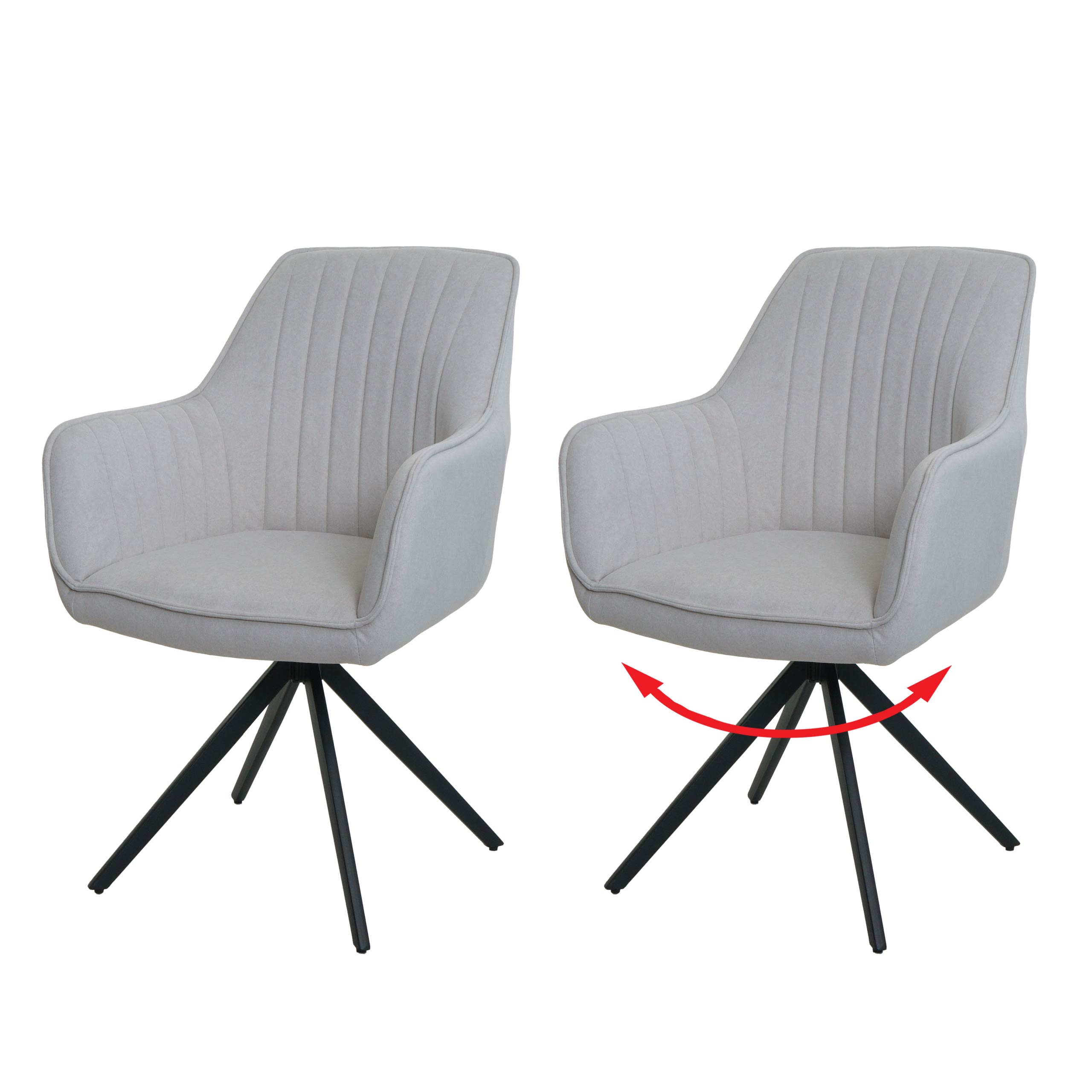 2er-Set Esszimmerstuhl MCW-L79, K&uuml;chenstuhl Lehnstuhl Stuhl Armlehnen, drehbar Auto-Position Stoff/Textil ~ creme-beige 