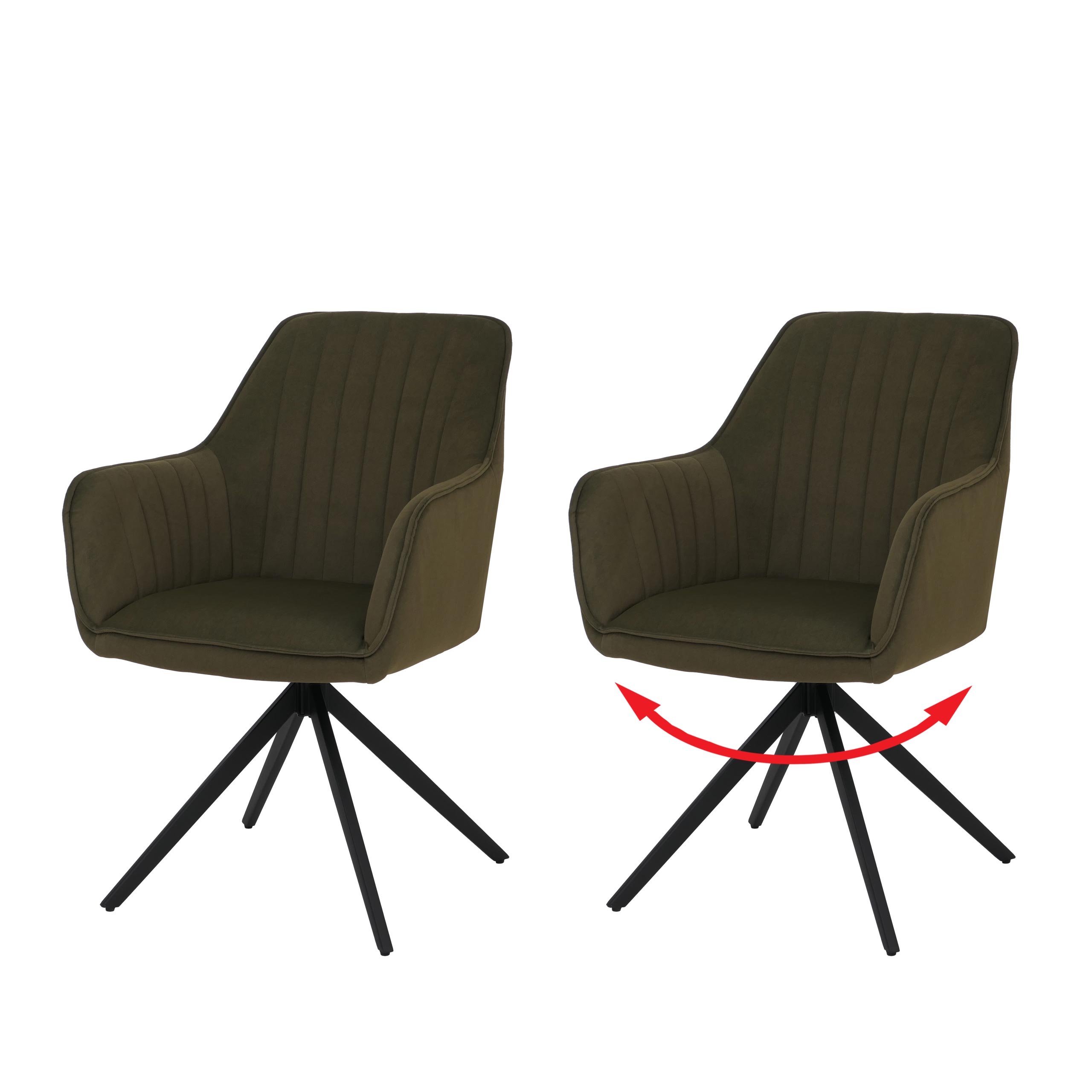 2er-Set Esszimmerstuhl MCW-L79, K&uuml;chenstuhl Lehnstuhl Stuhl Armlehnen, drehbar Auto-Position Stoff/Textil ~ gr&uuml;n 