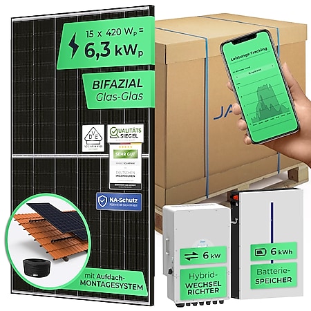 SOLARWAY 6,3kW Solaranlage mit Speicher – Elektromobilität Komplettset inkl. Montagesystem | BAFA KfW 442 konform 