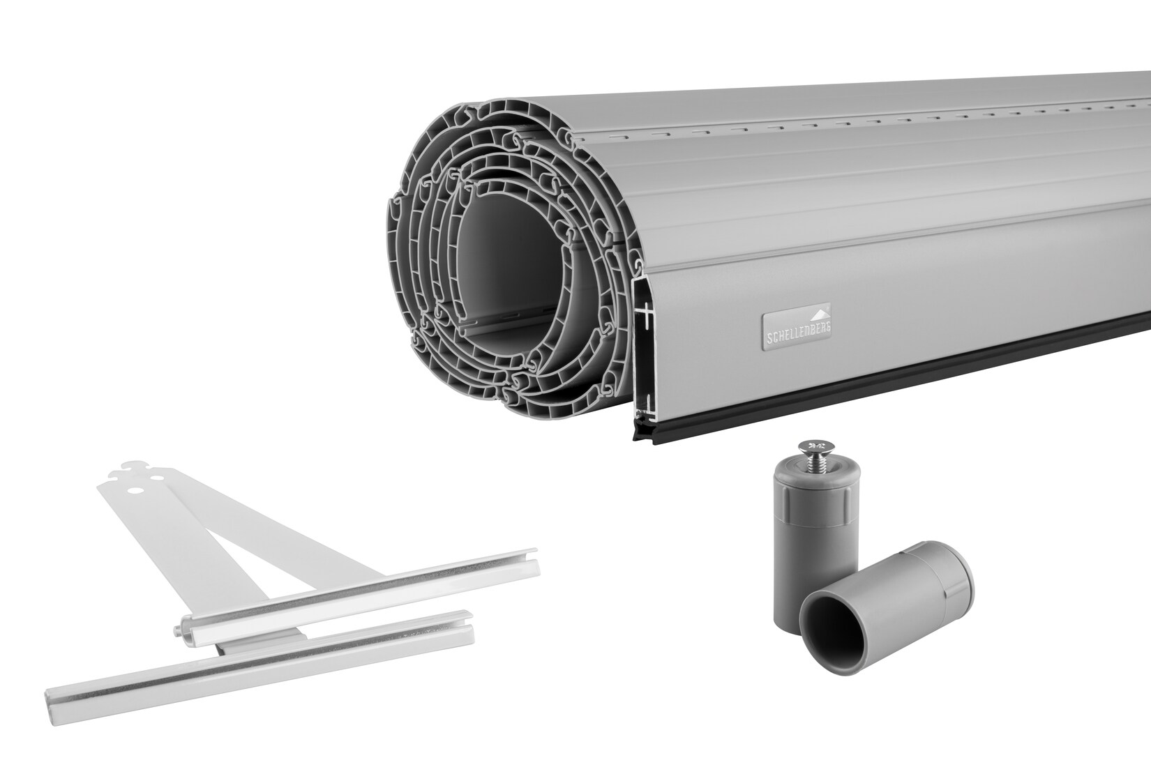 Rolladenpanzer Set PVC Maxi, 100 x 220 cm, für 60 mm Stahlrohrwellen, inklusive Rolladen Aufhängefeder, Alu-Endleiste, Rolladenstopper, grau