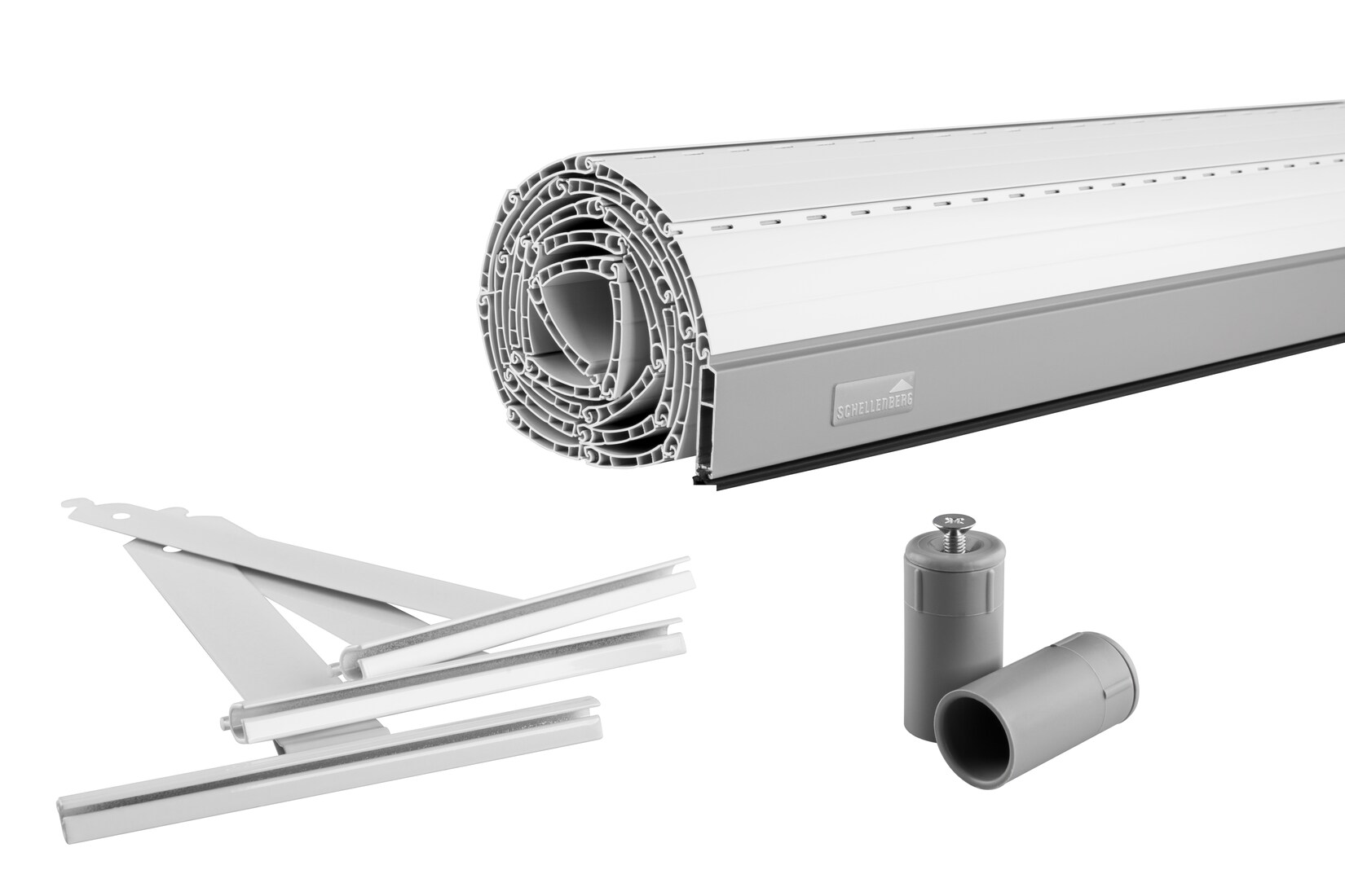 Rolladenpanzer Set PVC Maxi, 120 x 140 cm, für 60 mm Stahlrohrwellen, inkusive Rolladen Aufhängefeder, Alu-Endleiste, Rolladenstopper, weiß