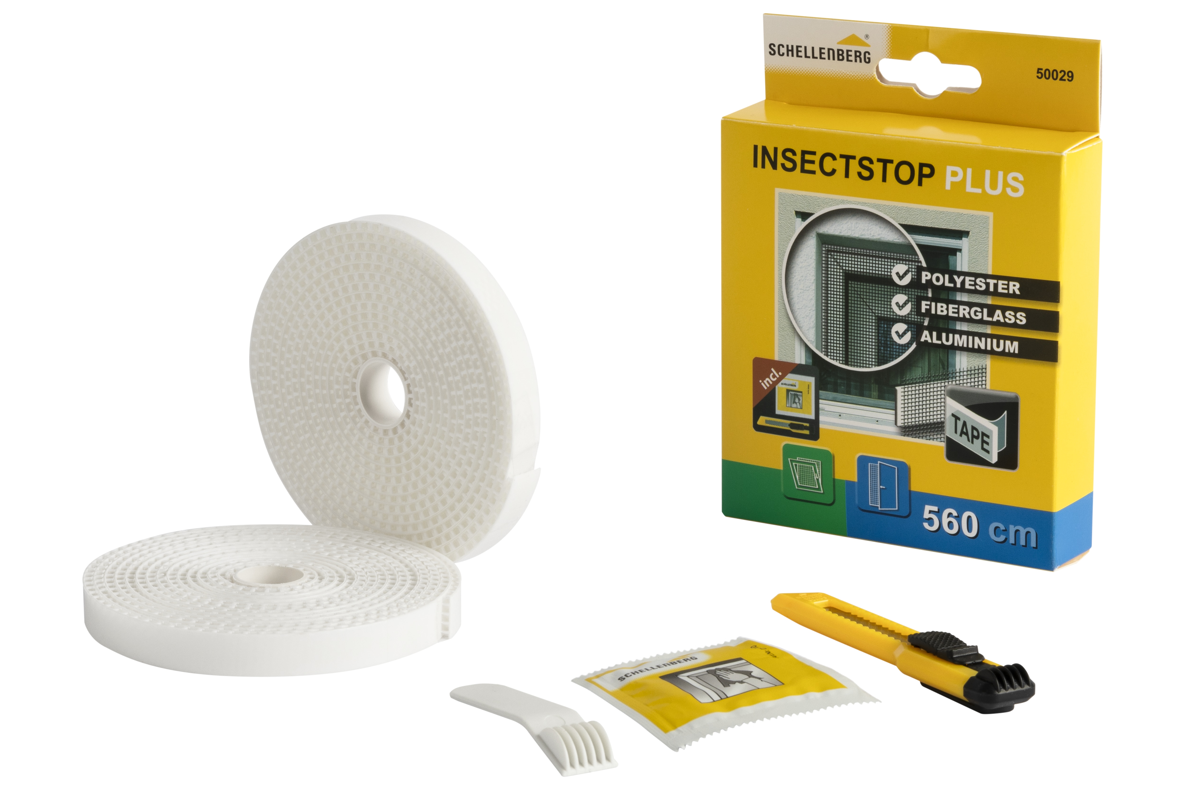 Schellenberg Befestigungsband Plus f&uuml;r Fliegengitter Fenster aus Polyester-, Fiberglas- und Aluminiumgewebe, Bandl&auml;nge 5,6 m, inklusive Montagezubeh&ouml;r, wei&szlig; 
