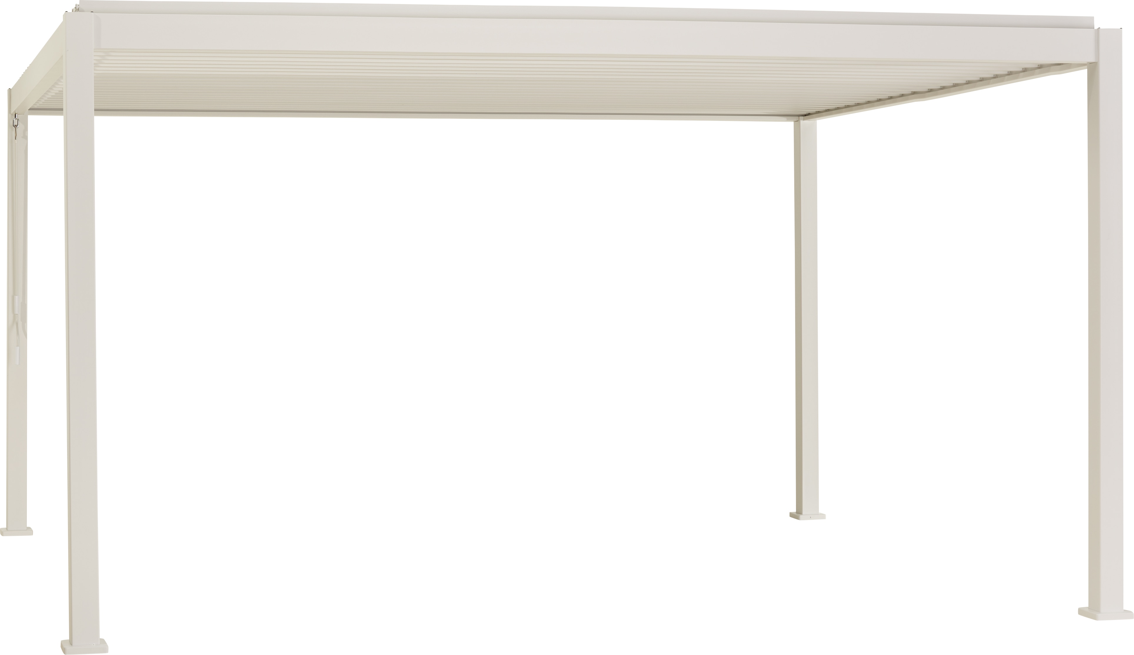 PergoLine Trumpf Terrassen&uuml;berdachung freistehend mit einstellbarem Stahl-Lamellendach I Pfosten aus Aluminium | Pavillon 3 x 3,6 Meter wei&szlig; 