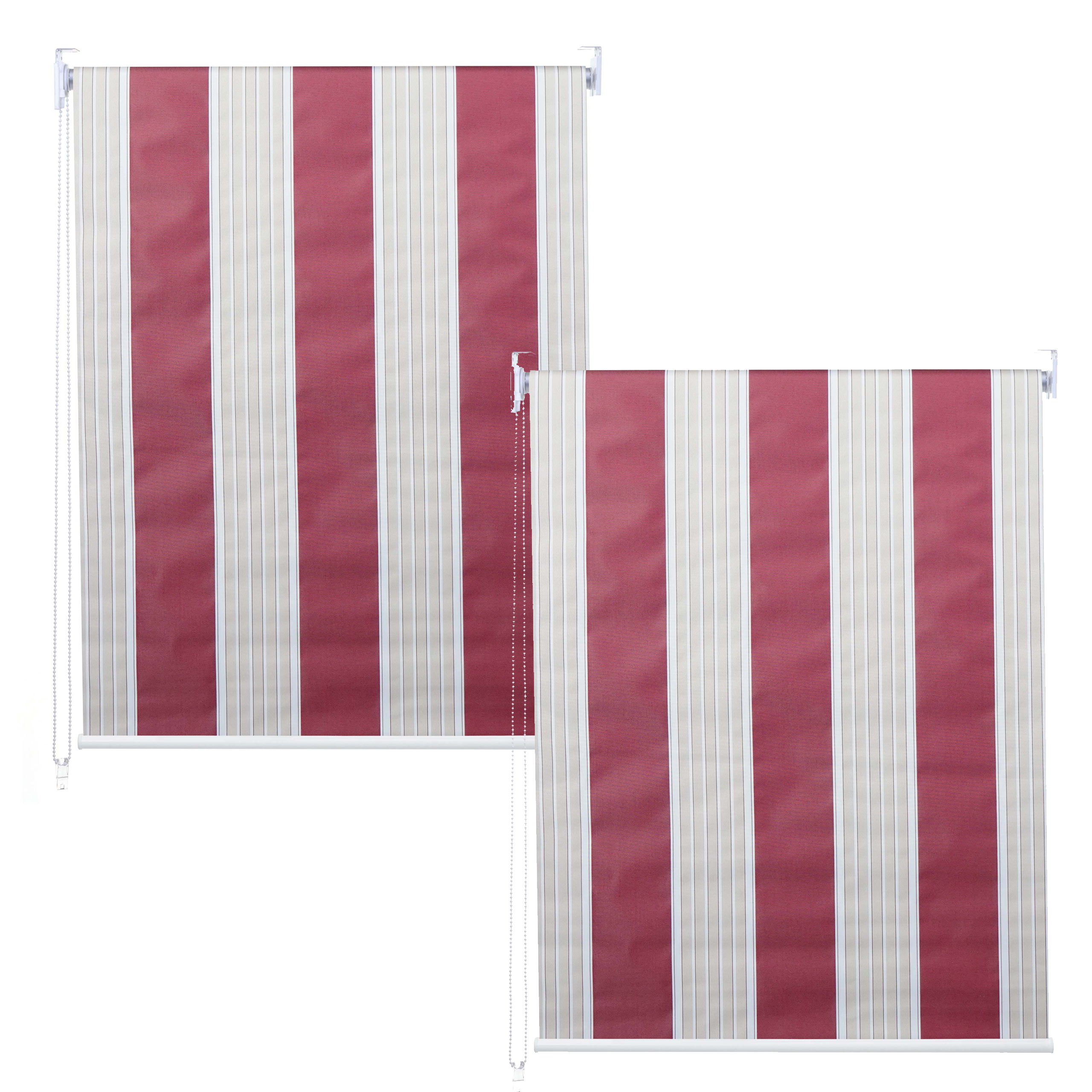 2er-Set Rollo MCW-D52, Fensterrollo Seitenzugrollo Jalousie, 120x230cm Sonnenschutz blickdicht ~ rot/wei&szlig;/beige 