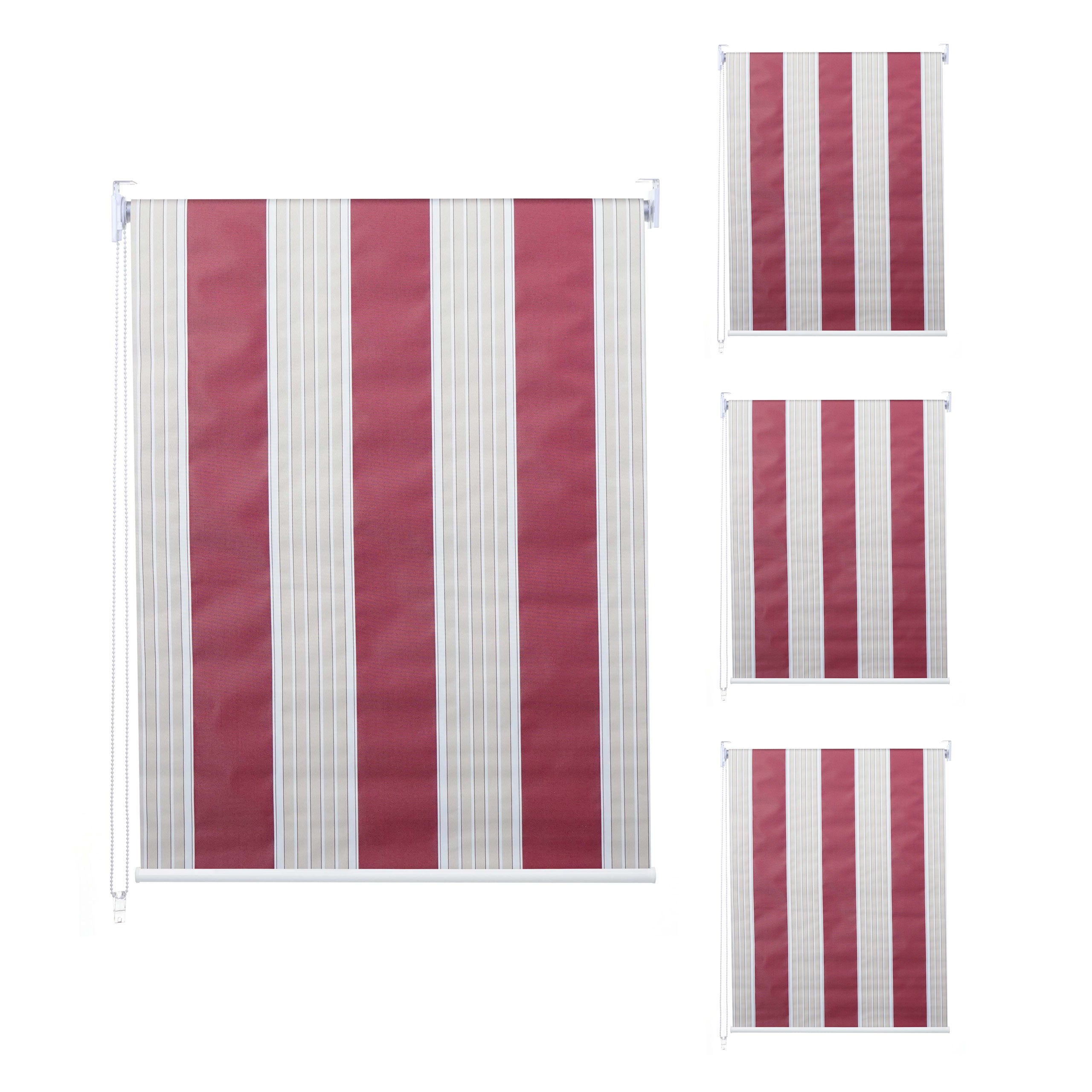 4er-Set Rollo MCW-D52, Fensterrollo Seitenzugrollo Jalousie, 100x160cm Sonnenschutz blickdicht ~ rot/wei&szlig;/beige 