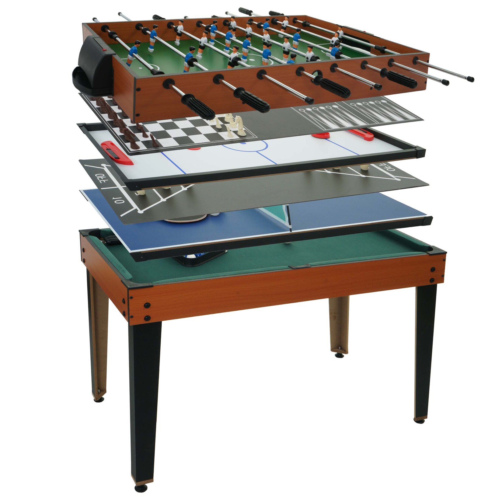 Tischkicker -M33, Tischfußball Billard Hockey 7in1 Multiplayer Spieletisch, MDF 80x123x101cm