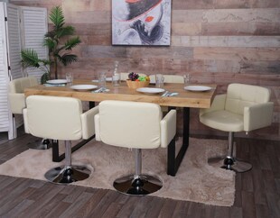 6er-Set Esszimmerstuhl Houston, Küchenstuhl Stuhl mit Armlehne, Kunstleder Chrom ~ creme 