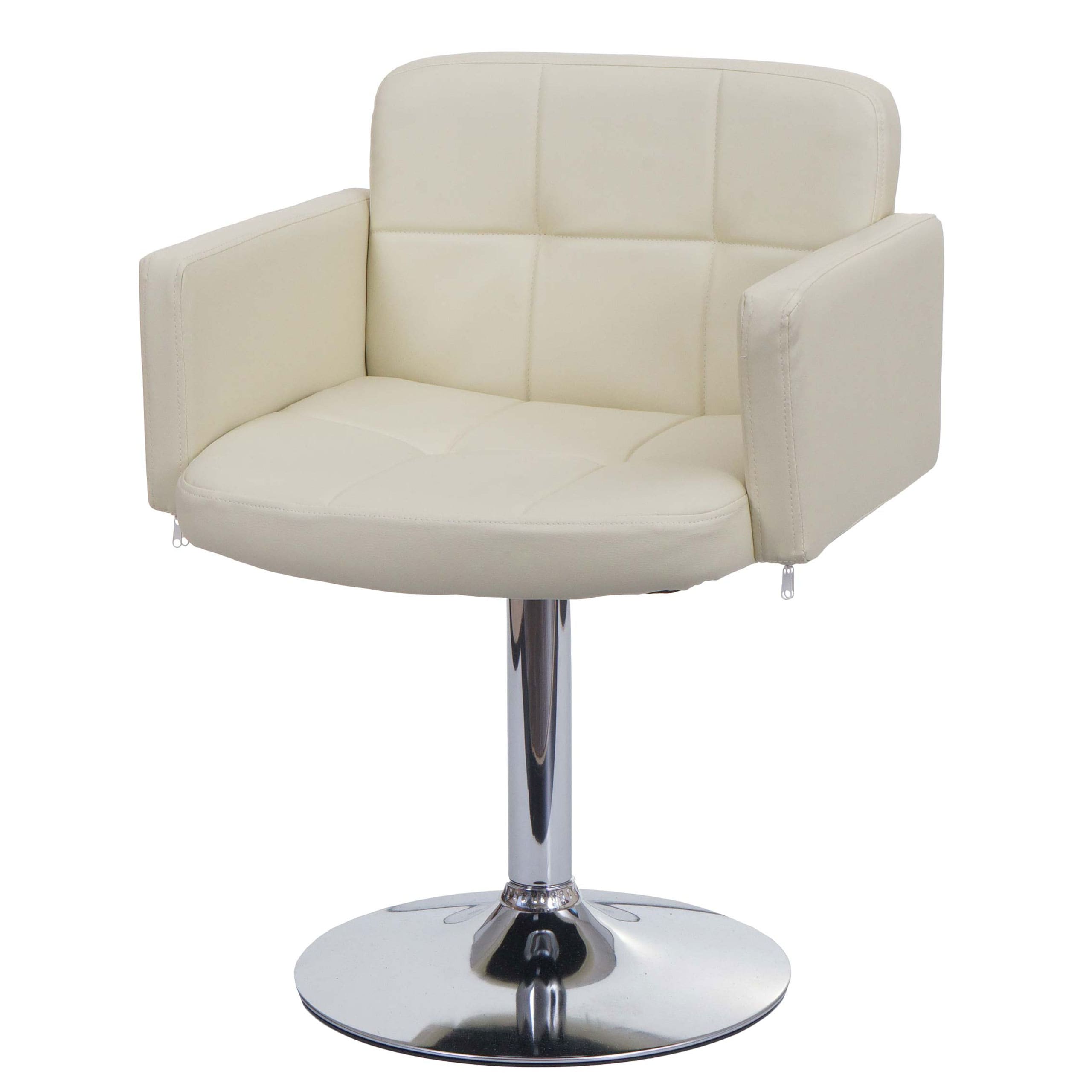 Esszimmerstuhl Houston, K&uuml;chenstuhl Stuhl mit Armlehne, Kunstleder Chrom ~ creme 