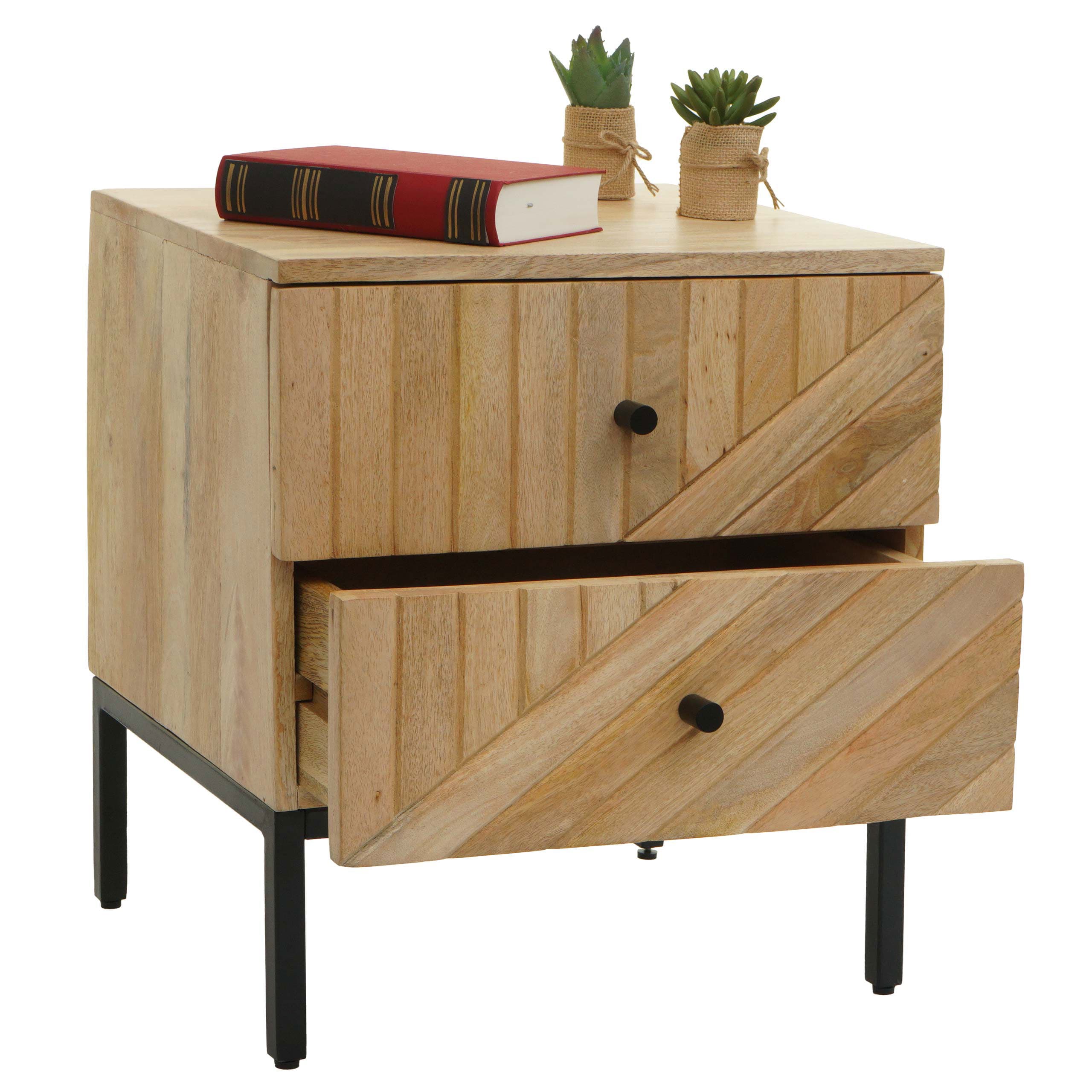 Nachttisch MCW-L95, Kommode Beistelltisch Nachtschrank Schrank, Schublade Mango-Holz 51x45x40cm MVG-zertifiziert, natur 
