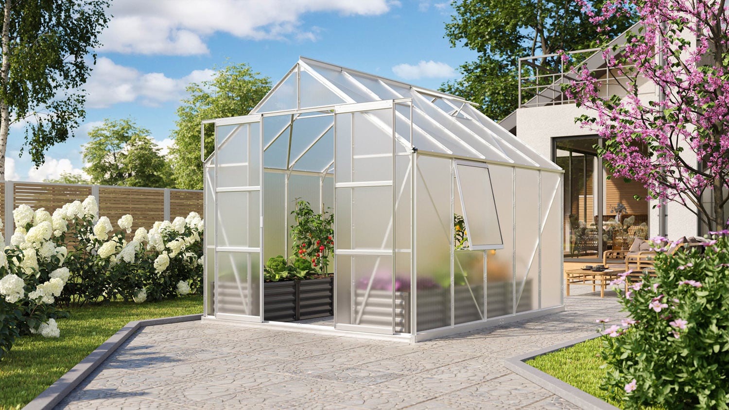 Comfort Edition Jupiter 8300 HKP 6mm, alu inkl. Fundamentrahmen, automatischem Fenster&ouml;ffner, Regenfallrohr-Set und Seitenfenster 