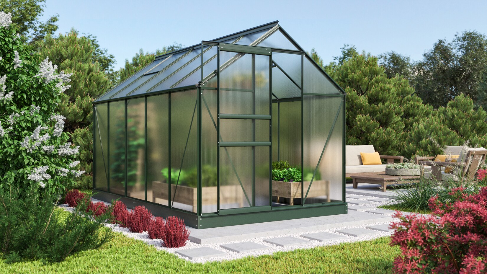 Comfort Edition Comet 6200 HKP4mm, smaragd inkl. Fundamentrahmen, automatischem Fensteröffner und Regenfallrohr-Set