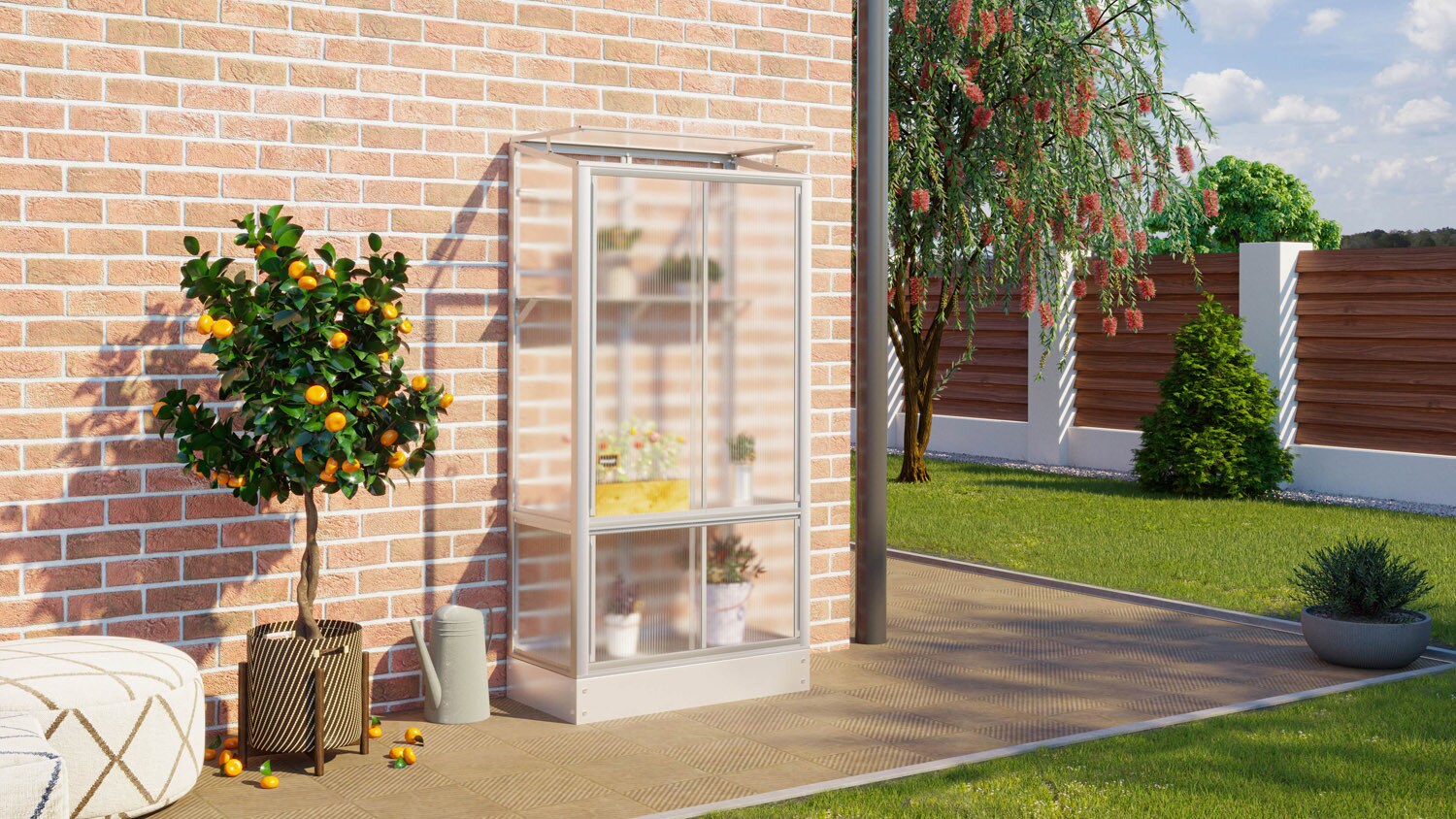 Comfort Edition Polis Balkongew&auml;chshaus HKP4mm Stahlfund. Inkl. Zusatzregal 