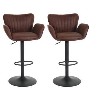 2er-Set Barhocker MCW-M67, Barstuhl, mit Armlehne Fußablage drehbar Stoff/Textil Eisen MVG ~ dunkelbraun Fuß schwarz 