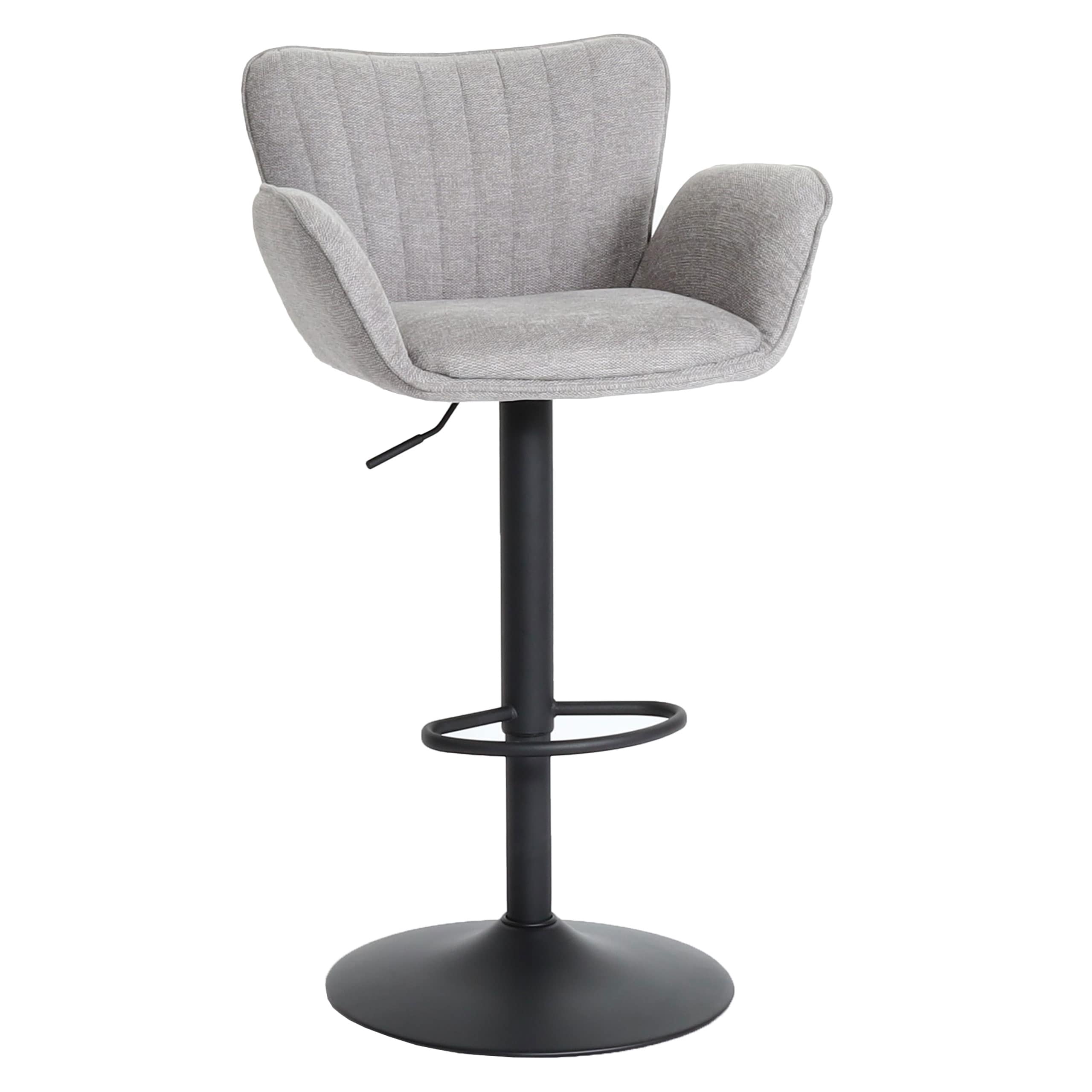 Barhocker MCW-M67, Drehstuhl Barstuhl, mit Armlehne Fu&szlig;ablage drehbar Stoff/Textil Eisen MVG ~ hellgrau Fu&szlig; schwarz 