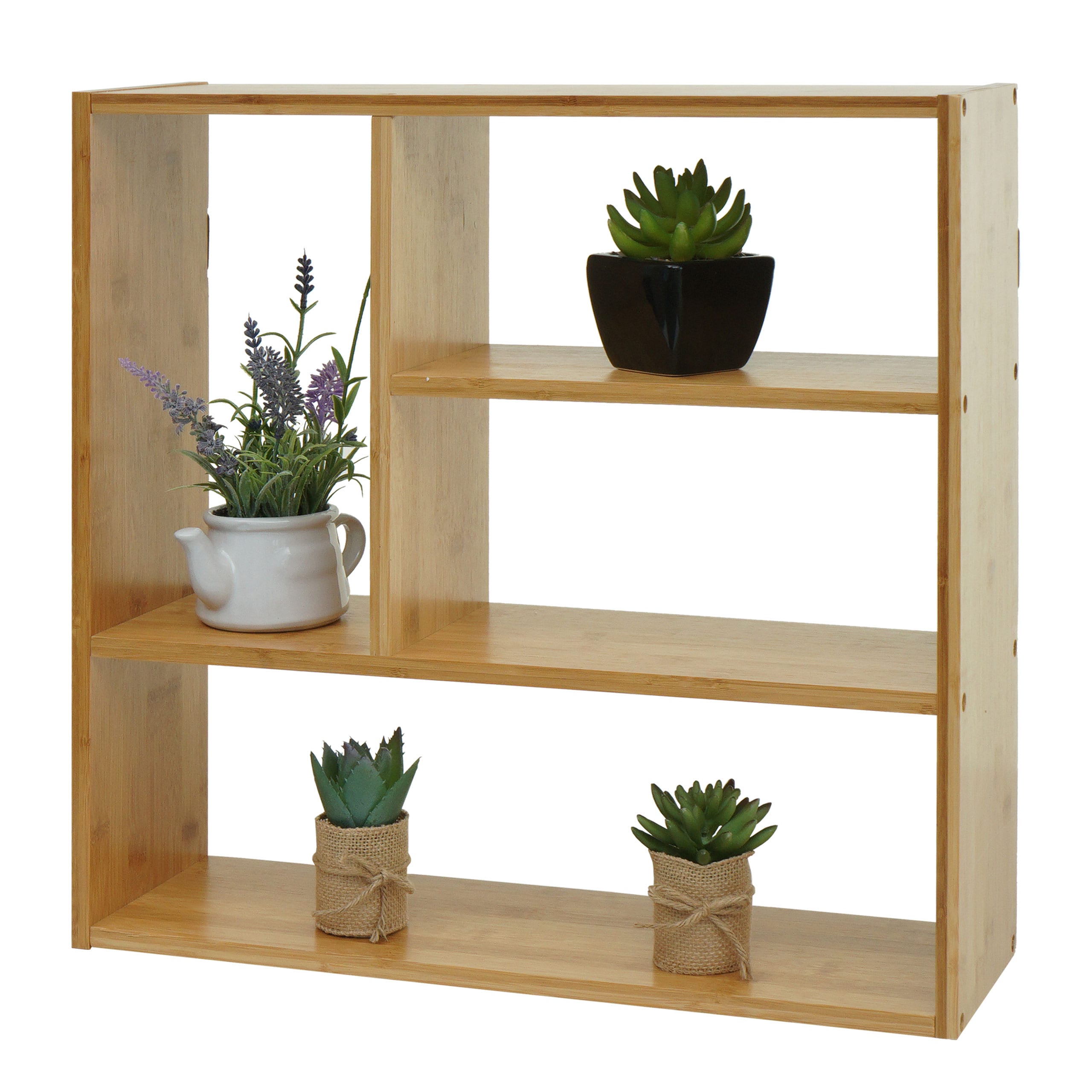 Wandregal MCW-M22, H&auml;ngeregal Schweberegal Regal mit 4 F&auml;chern, Bambus MVG-zertifiziert 50x50x15cm 