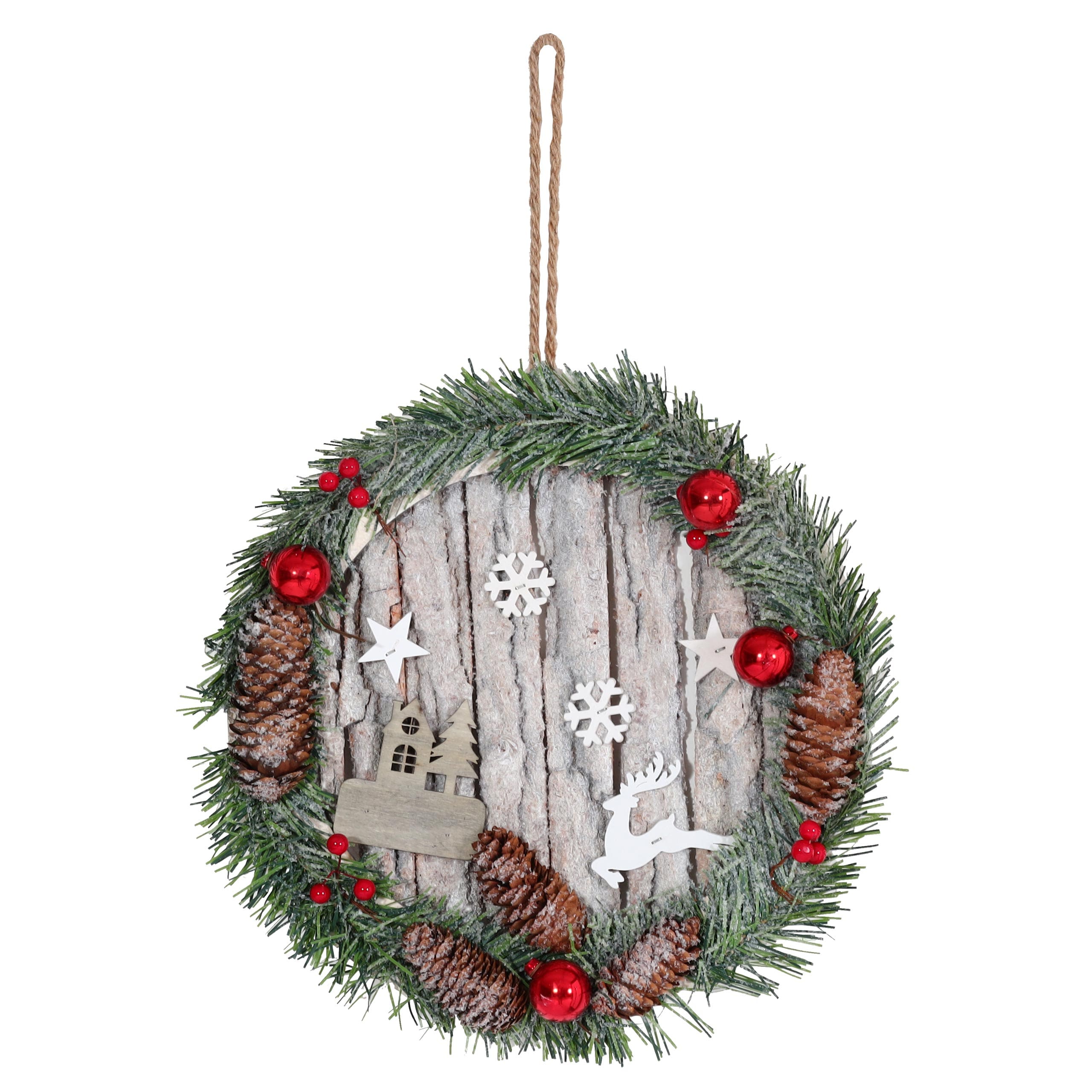 T&uuml;rkranz MCW-M19, Dekokranz Weihnachtsdeko Kranz Weihnachtskranz, Tannenzapfen Holz rund &Oslash;30cm 