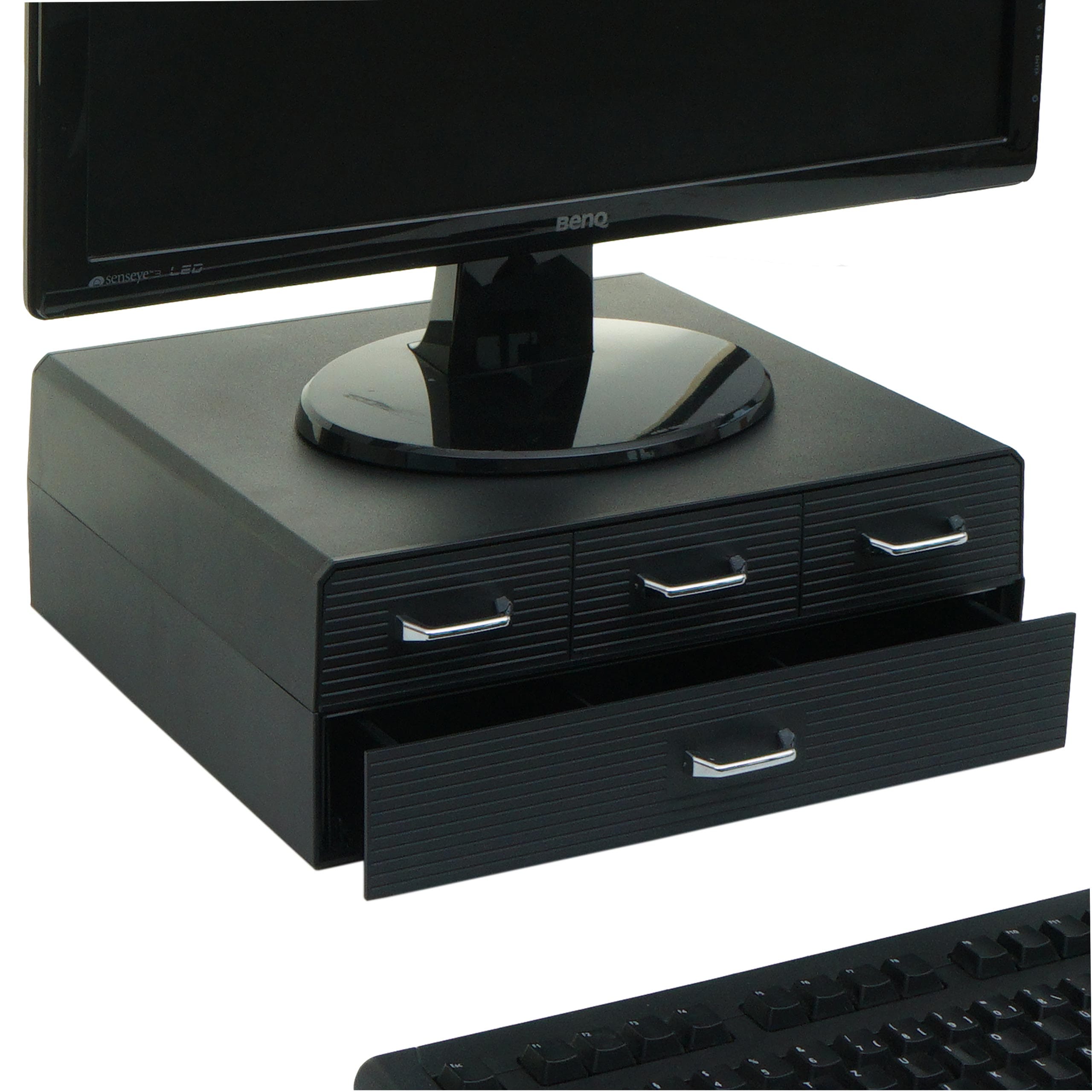 Monitorerh&ouml;hung MCW-L99, Monitorst&auml;nder Bildschirmerh&ouml;hung Aufbewahrungsbox mit 4 Schubladen und 15 F&auml;chern 13x34x31cm 