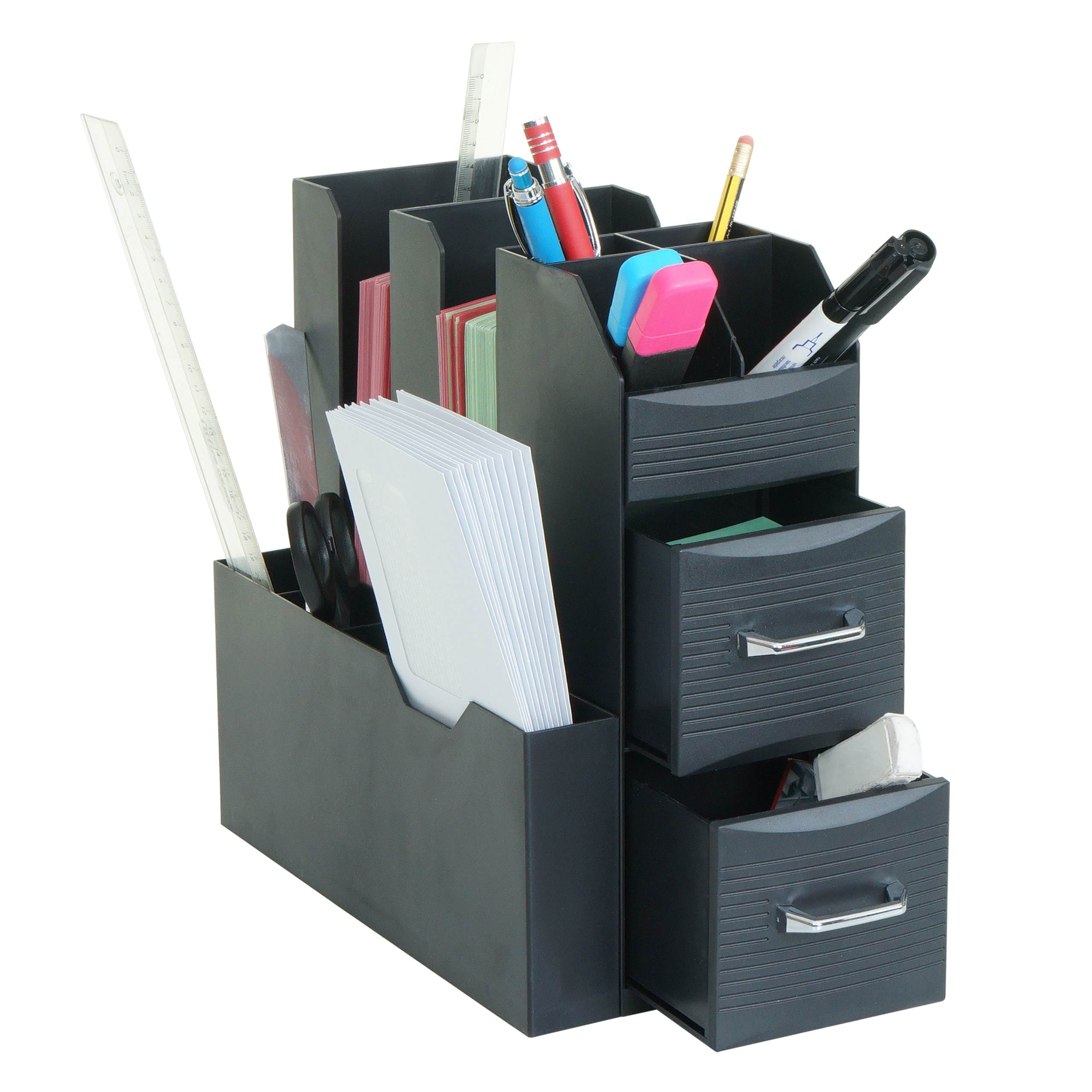 Schreibtisch Organizer MCW-L97, B&uuml;roablage Stiftehalter Aufbewahrungsbox mit 2 Schubladen und 7 F&auml;chern, 29x14x33cm 