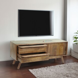 TV-Rack MCW-L96, Fernsehtisch Lowboard Kommode Schrank, Schubladen Massiv-Holz Mango 46x110x35cm MVG-zertifiziert 